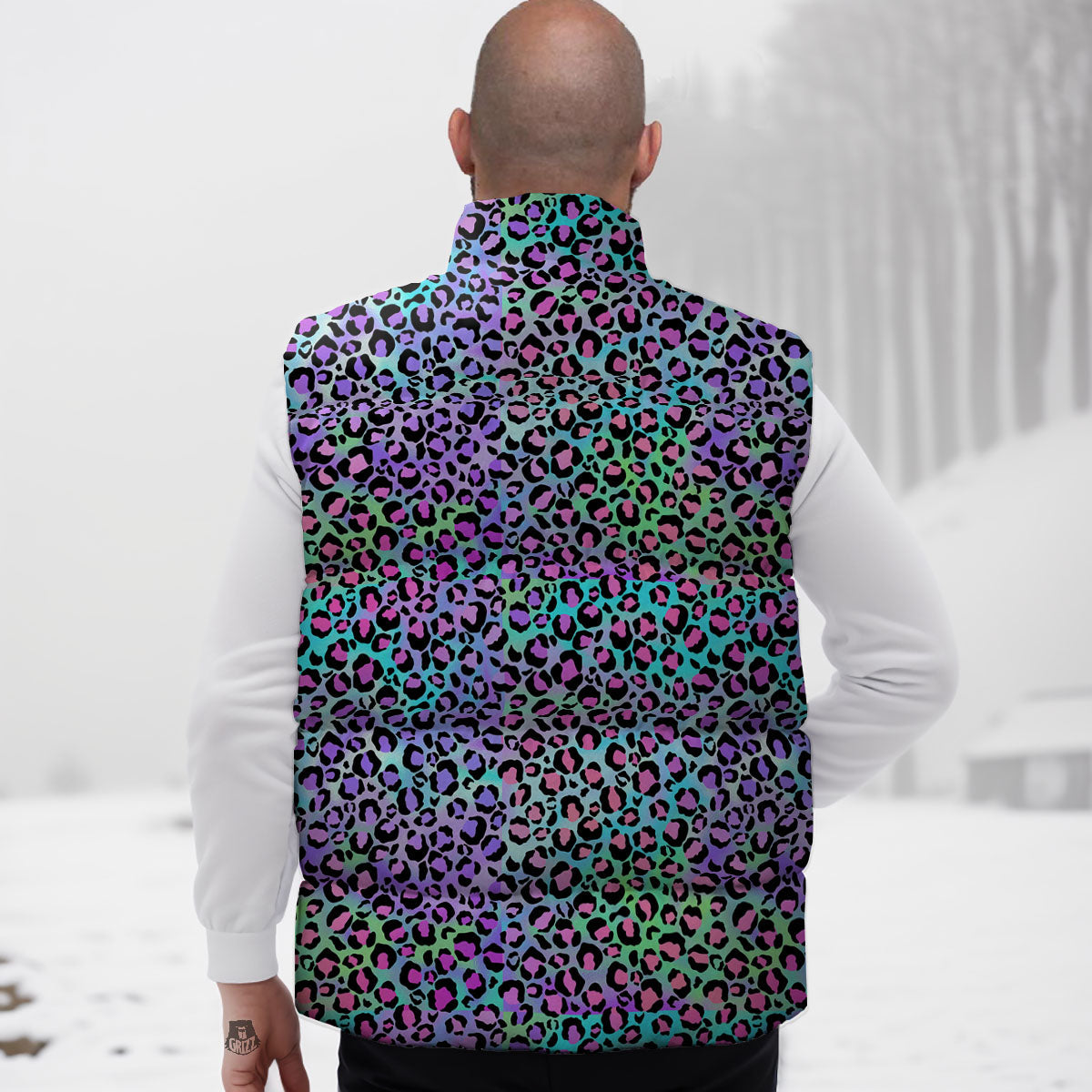 Leopard Rainbow And Purple Print Pattern Down Vest