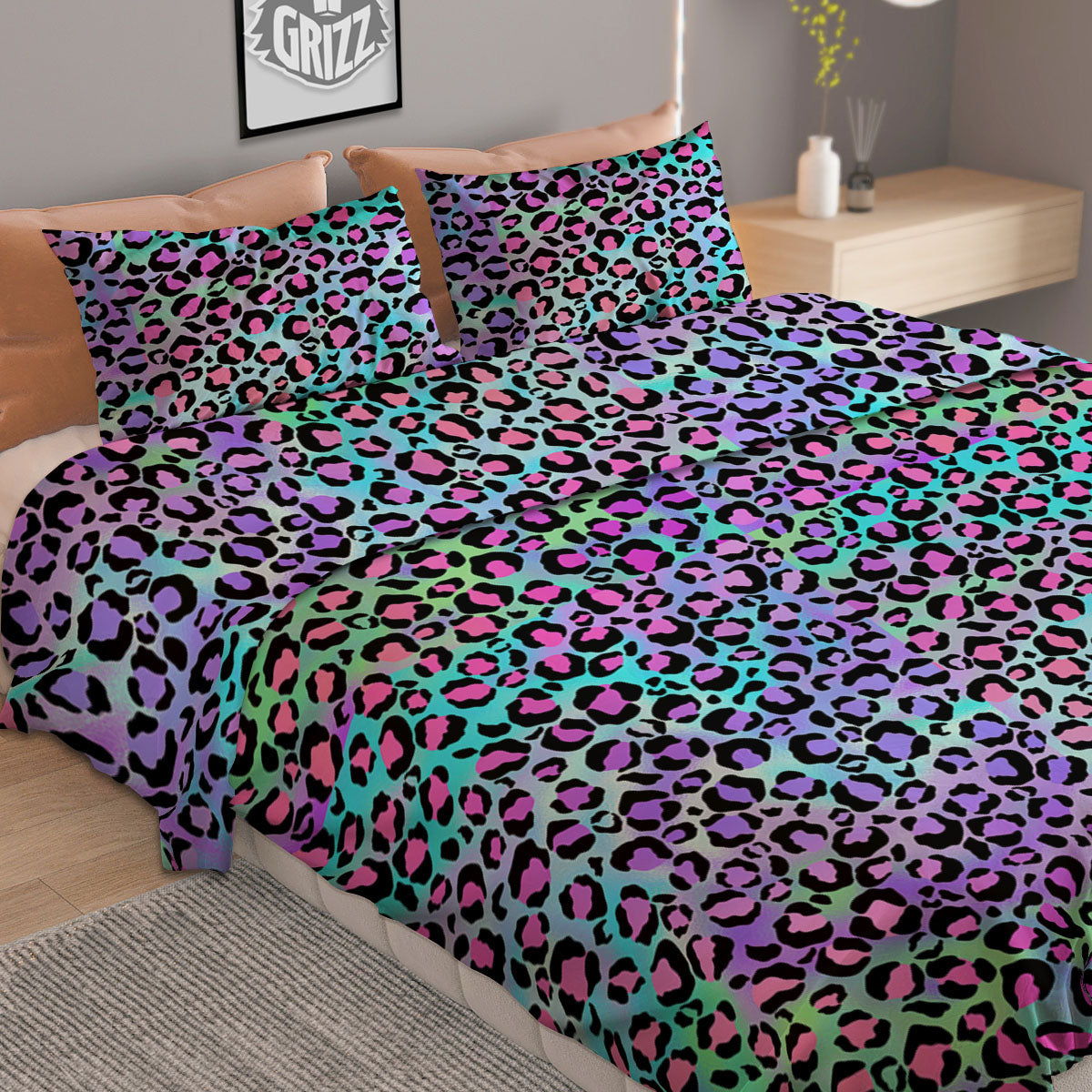 Leopard Yellow And Purple Print Pattern Duvet Cover Bedding Set