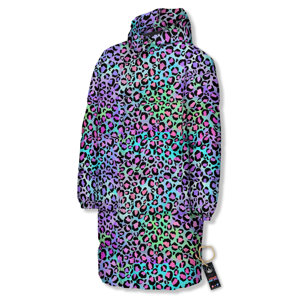 Leopard Rainbow And Purple Print Pattern Long Down Jacket-grizzshop