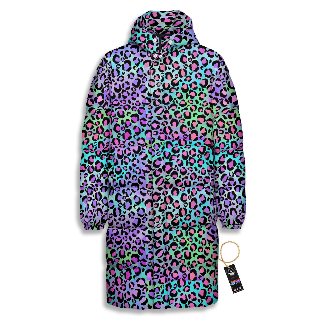 Leopard Rainbow And Purple Print Pattern Long Down Jacket-grizzshop