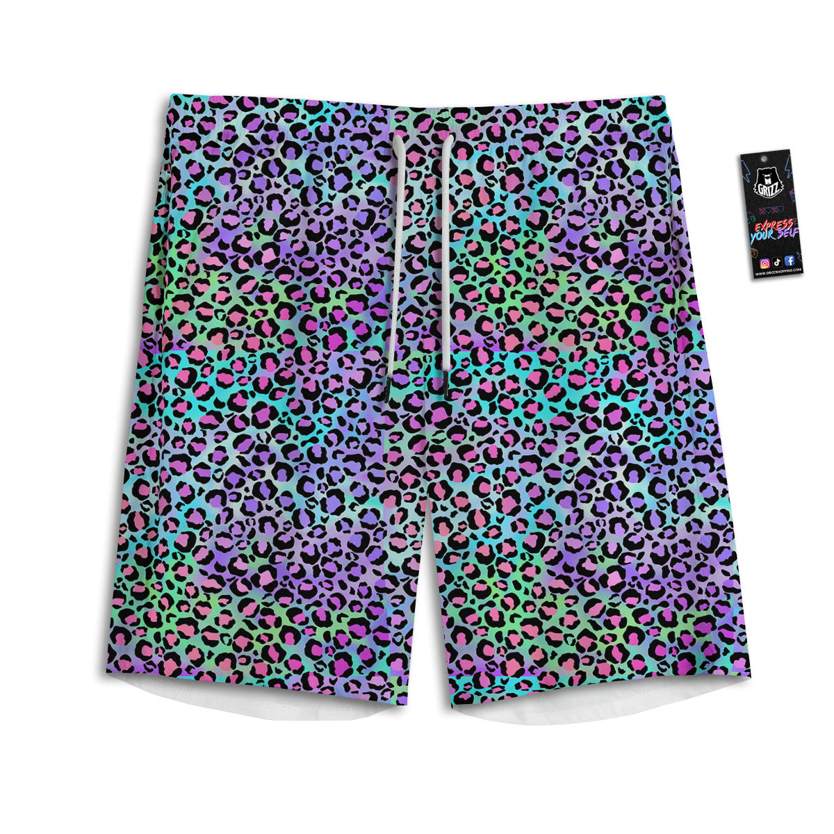 Leopard Rainbow And Purple Print Pattern Men's Athletic Shorts