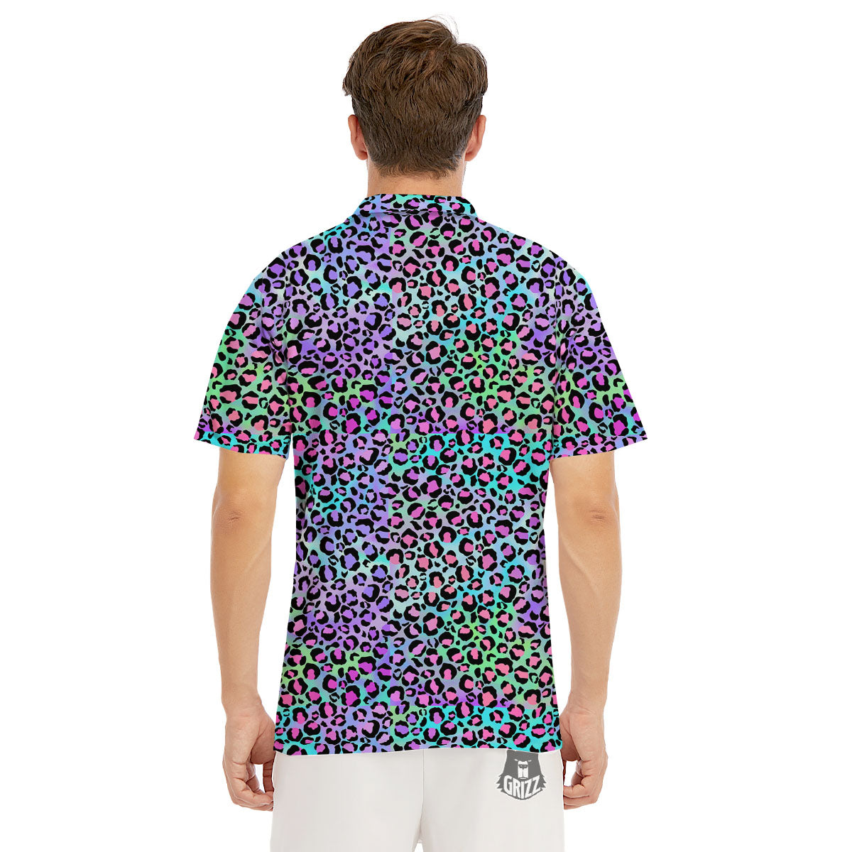 Leopard Rainbow And Purple Print Pattern Men's Golf Shirts-grizzshop
