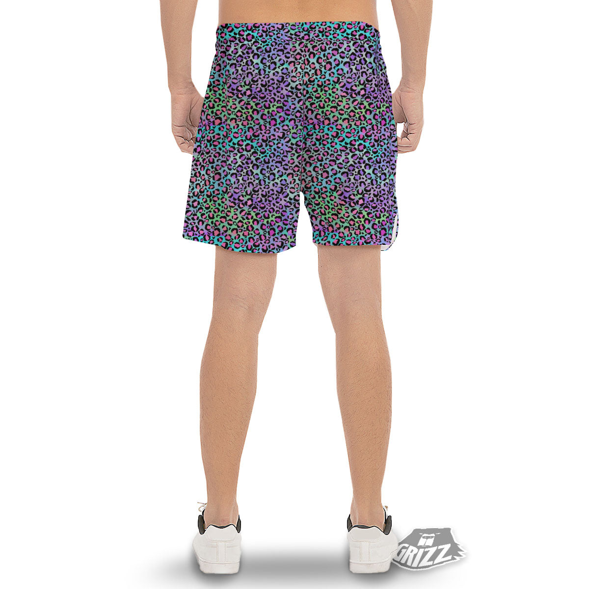 Leopard Rainbow And Purple Print Pattern Men's Gym Shorts-grizzshop