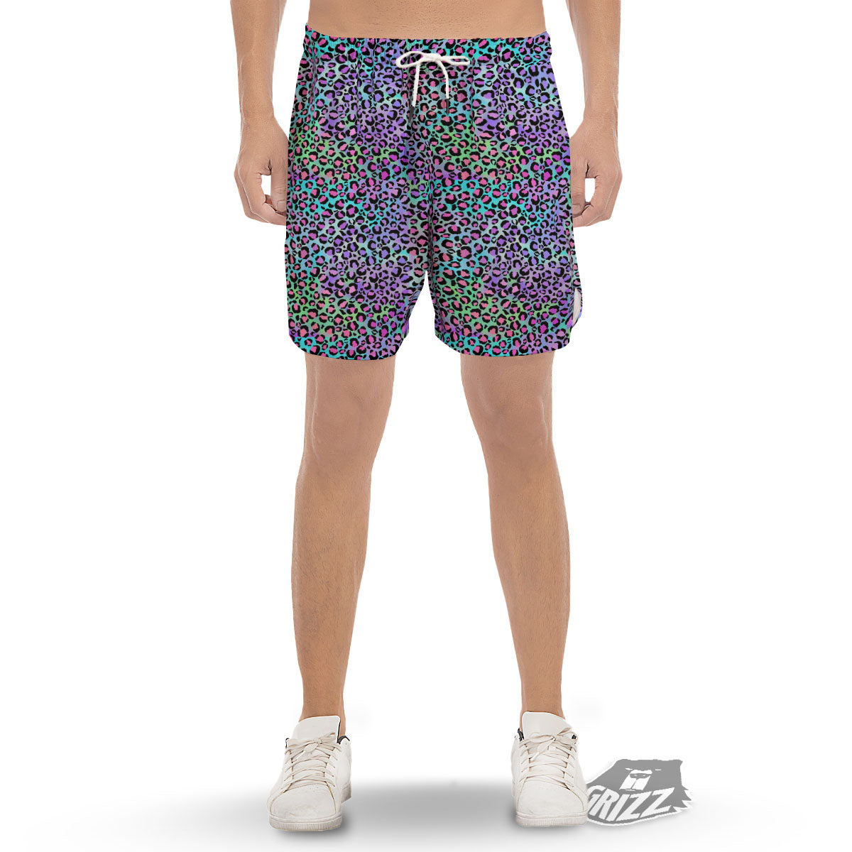 Leopard Rainbow And Purple Print Pattern Men's Gym Shorts-grizzshop