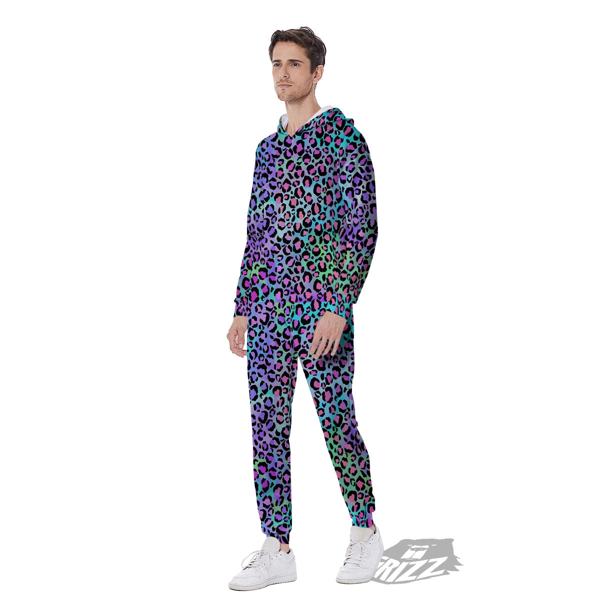 Leopard Rainbow And Purple Print Pattern Men's Jumpsuit-grizzshop