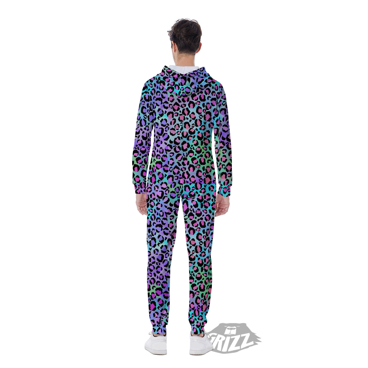 Leopard Rainbow And Purple Print Pattern Men's Jumpsuit-grizzshop