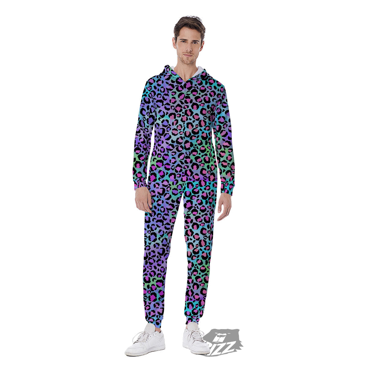 Leopard Rainbow And Purple Print Pattern Men's Jumpsuit-grizzshop