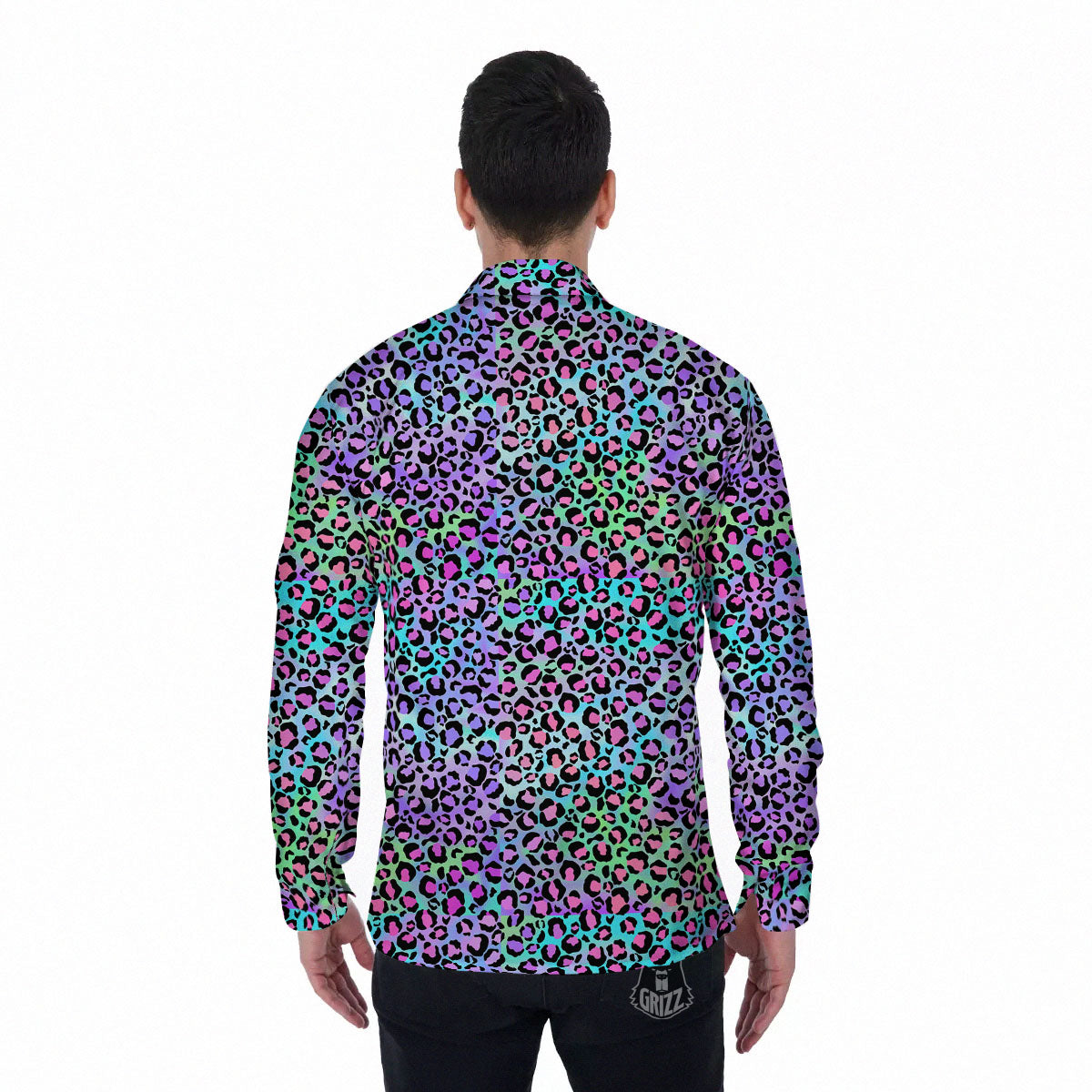 Leopard Rainbow And Purple Print Pattern Men's Long Sleeve Shirts-grizzshop