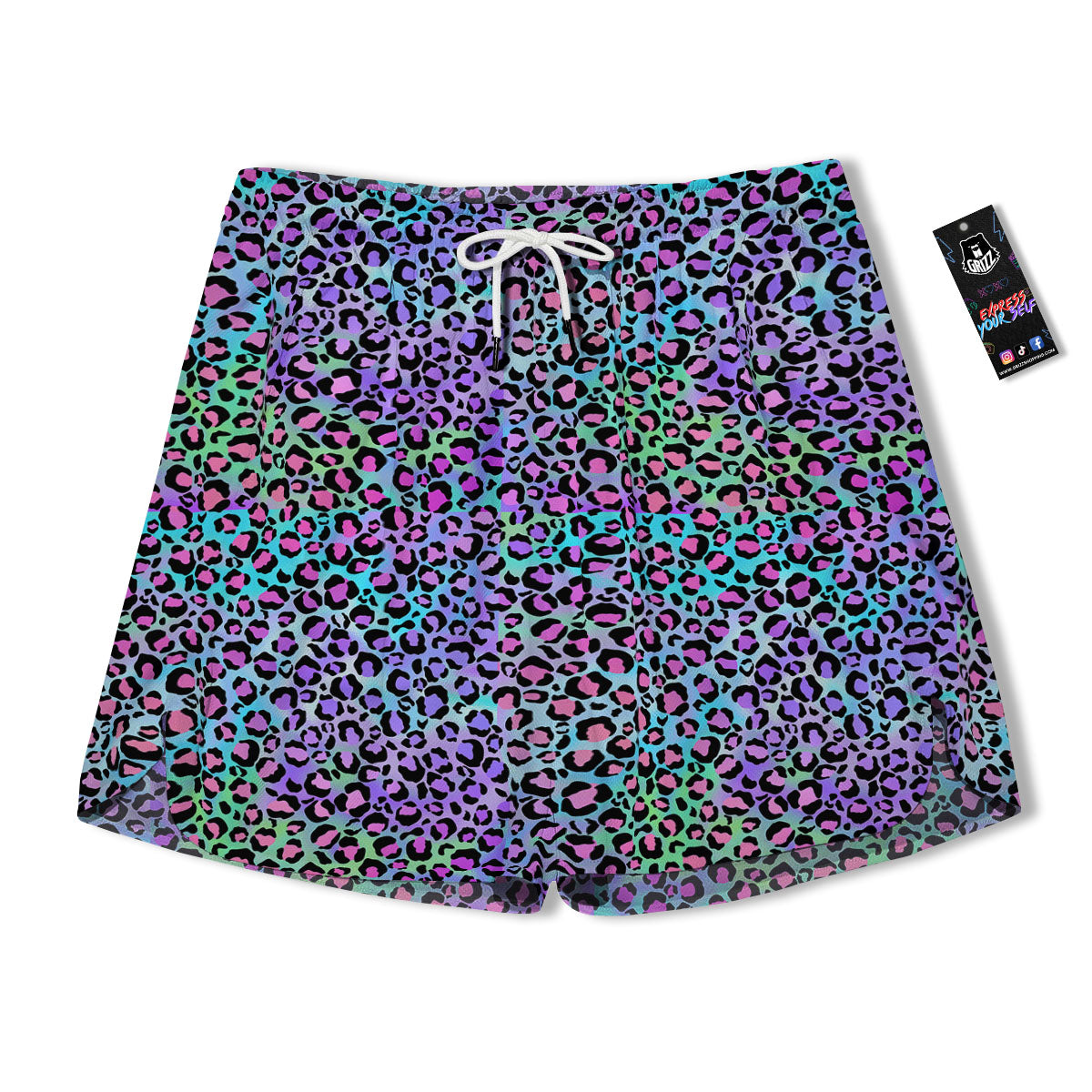 Leopard Rainbow And Purple Print Pattern Men's Running Shorts-grizzshop