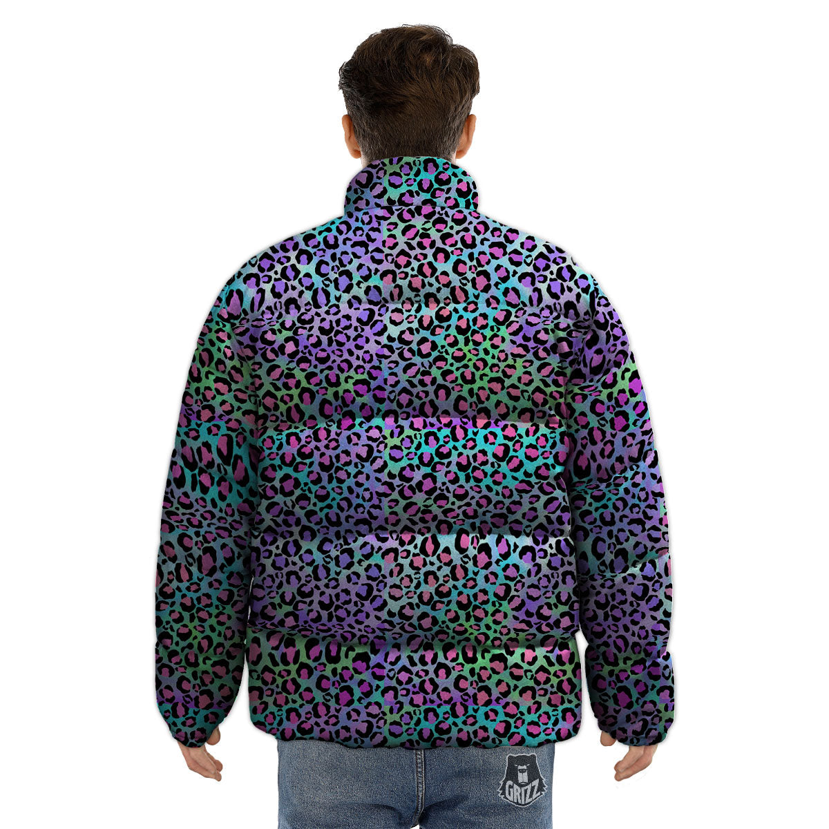 Leopard Rainbow And Purple Print Pattern Puffer Jacket-grizzshop