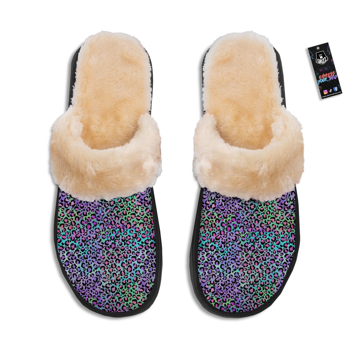 Leopard Rainbow And Purple Print Pattern Slippers-grizzshop