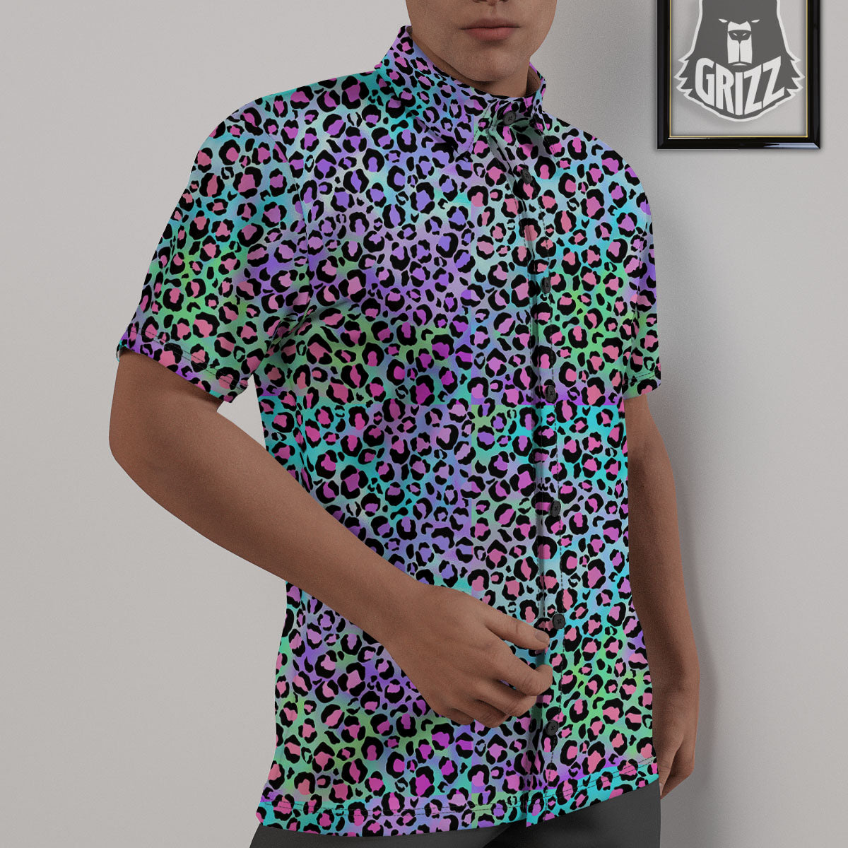 Leopard Rainbow And Purple Print Pattern Untucked Shirts-grizzshop