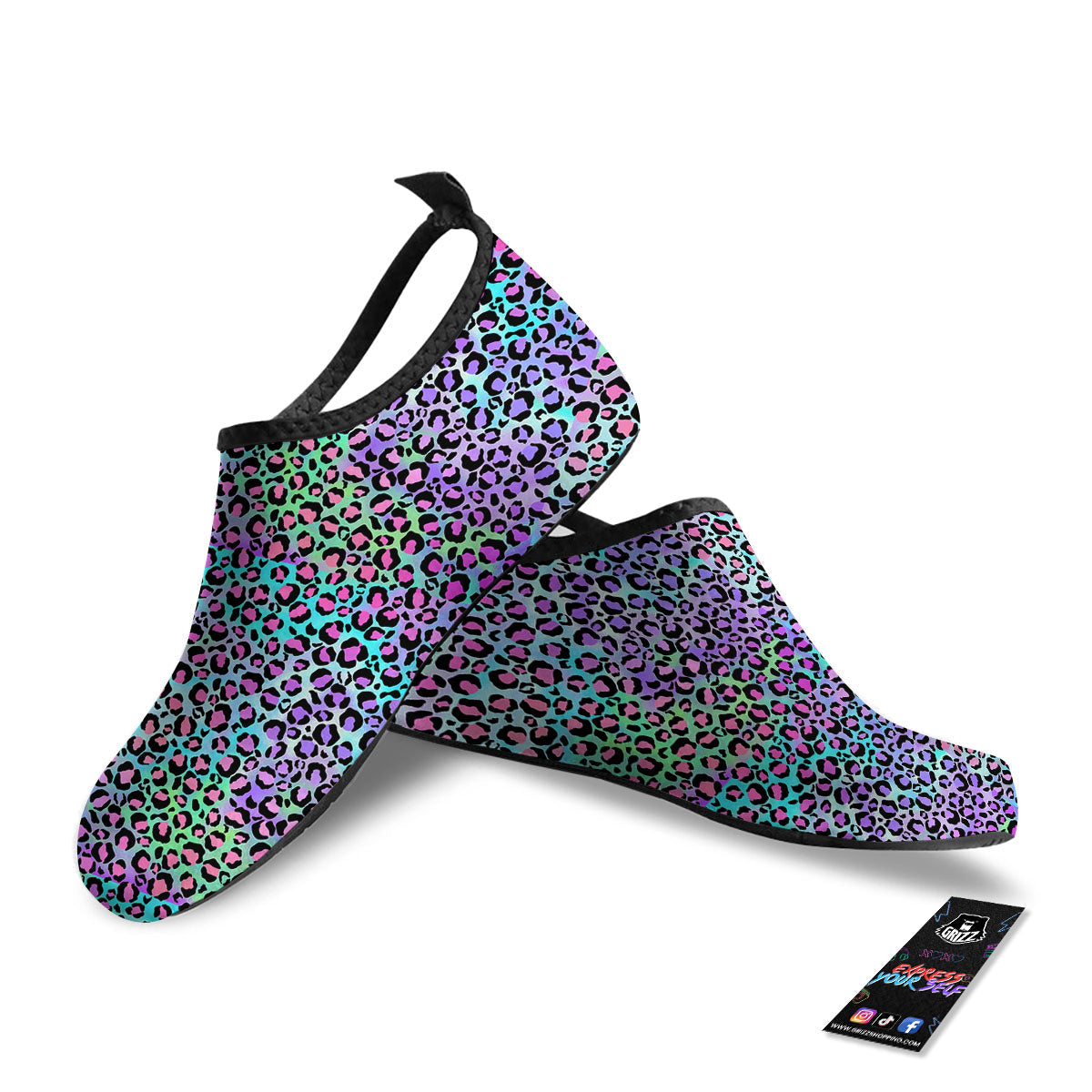 Leopard Rainbow And Purple Print Pattern Water Shoes-grizzshop