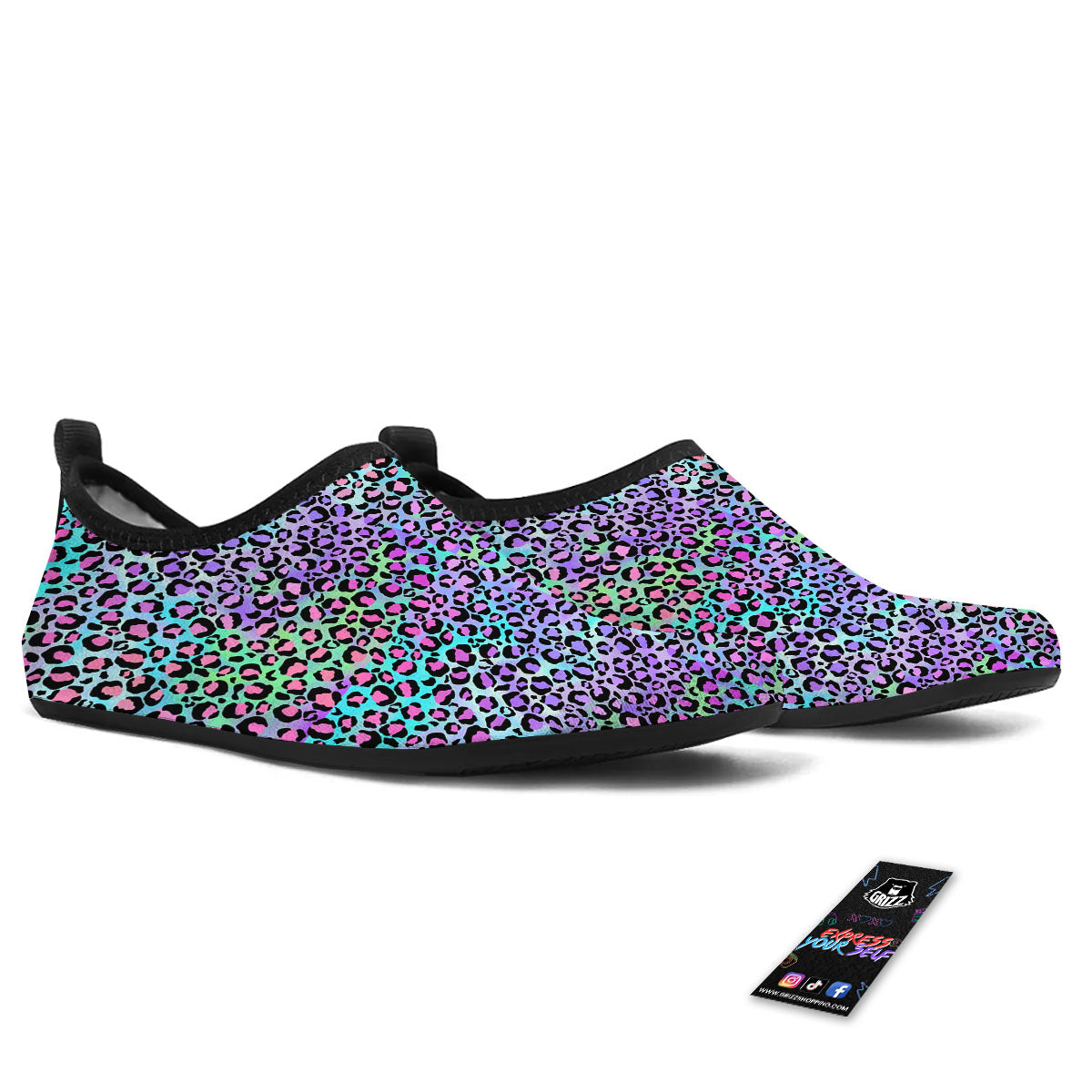 Leopard Rainbow And Purple Print Pattern Water Shoes-grizzshop