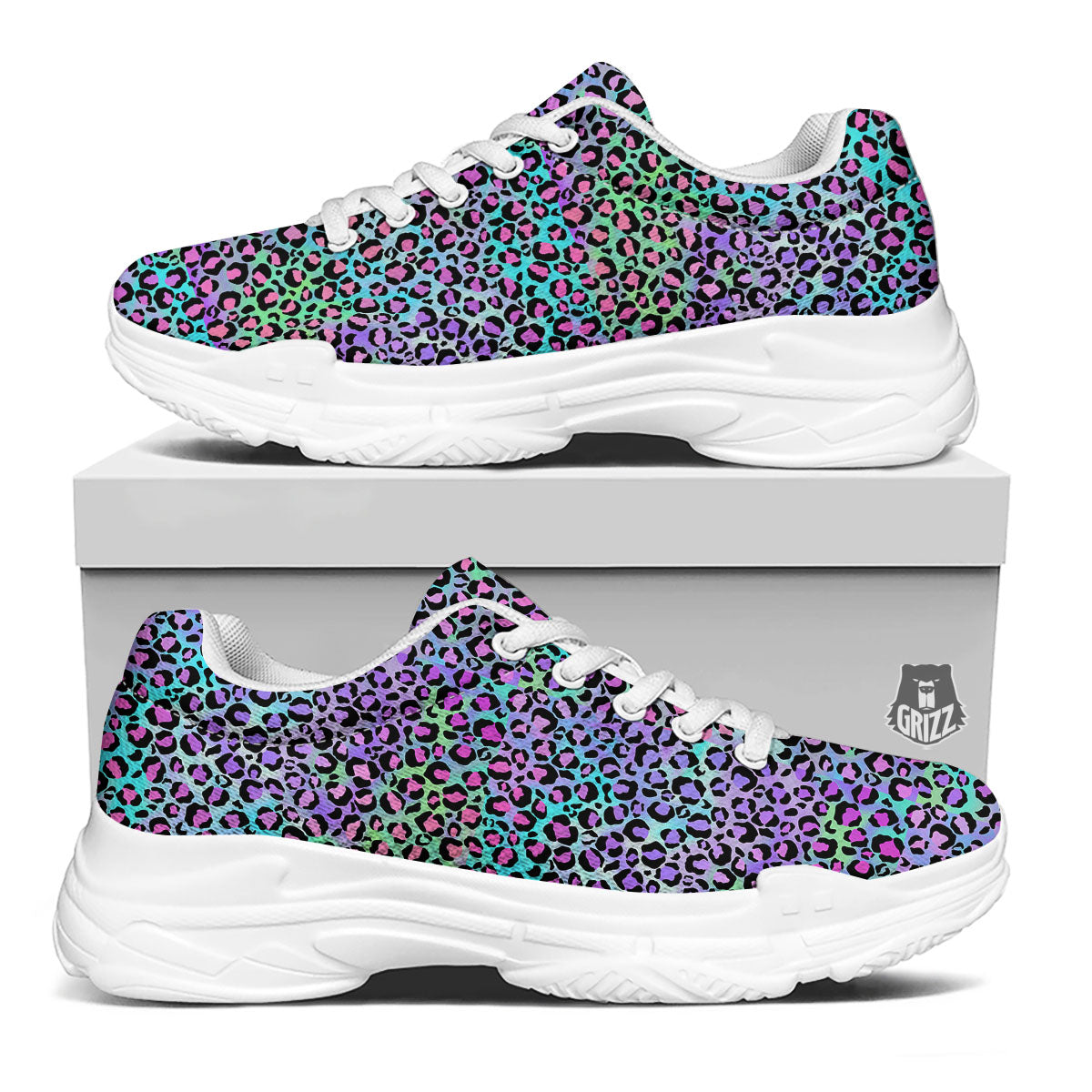 Leopard Rainbow And Purple Print Pattern White Chunky Shoes-grizzshop