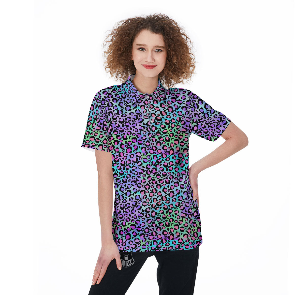 Leopard Rainbow And Purple Print Pattern Women's Golf Shirts-grizzshop