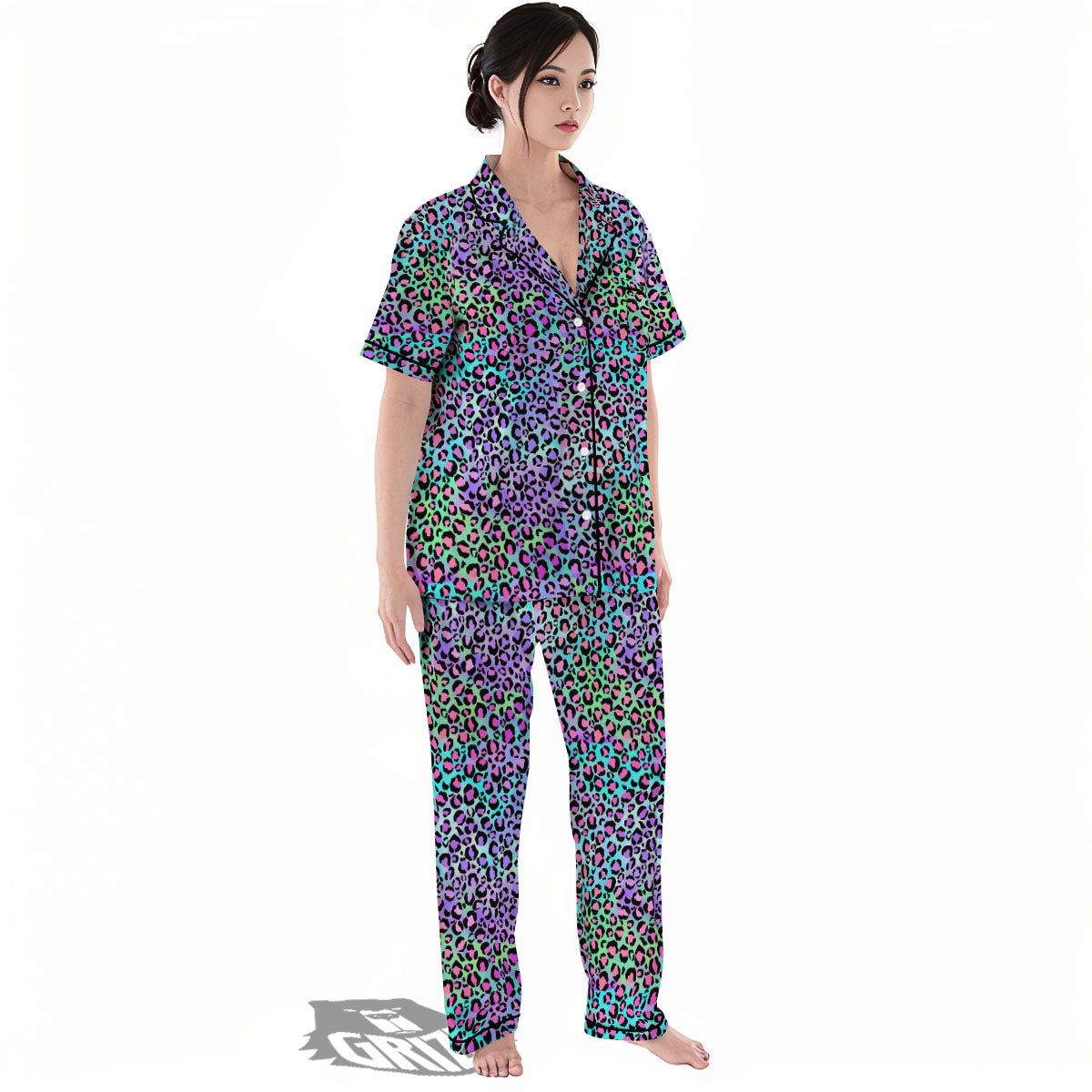 Leopard Rainbow And Purple Print Pattern Women's Pajamas Set-grizzshop