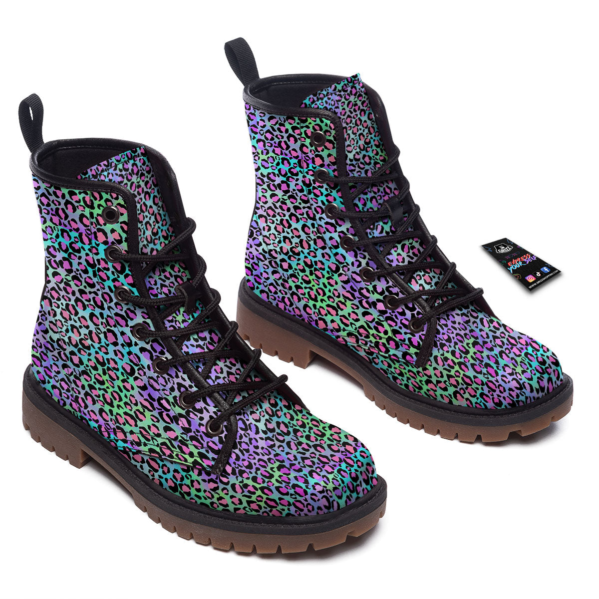 Leopard Rainbow And Purple Print Pattern Work Boots-grizzshop