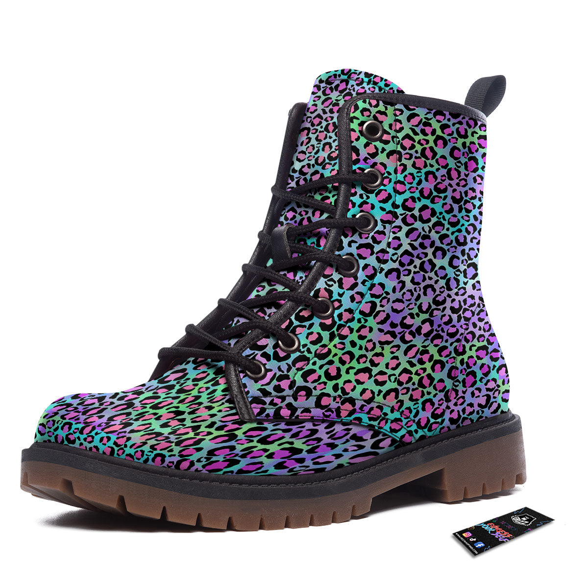 Leopard Rainbow And Purple Print Pattern Work Boots-grizzshop