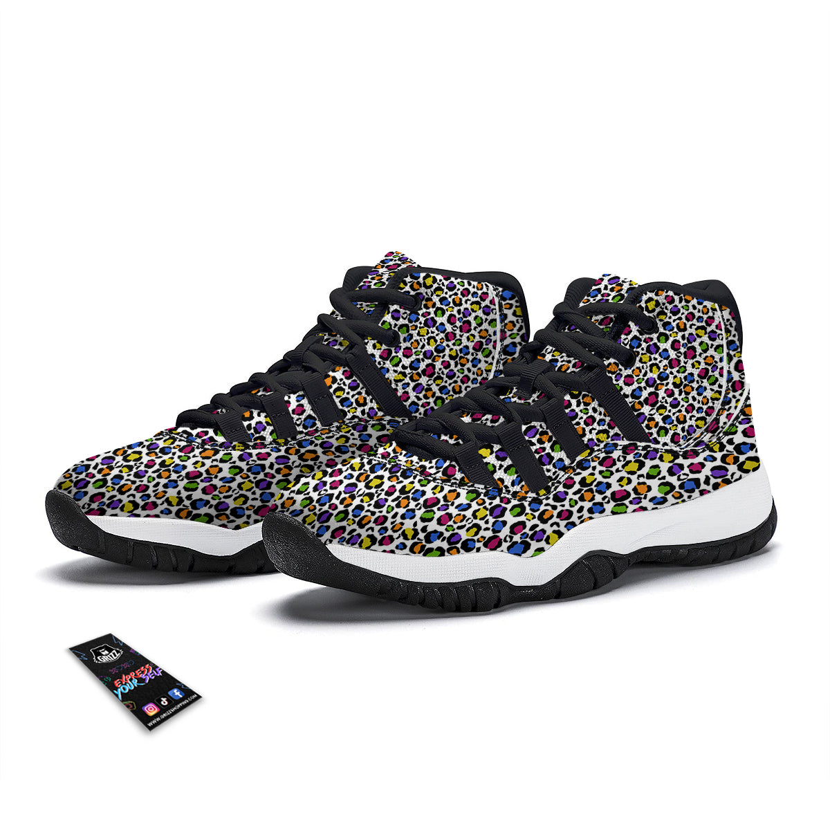 Leopard Rainbow And White Print Pattern Black Bball Shoes-grizzshop