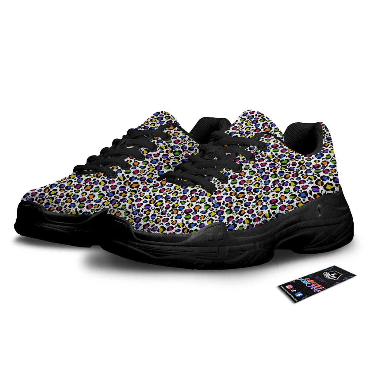 Leopard Rainbow And White Print Pattern Black Chunky Shoes-grizzshop
