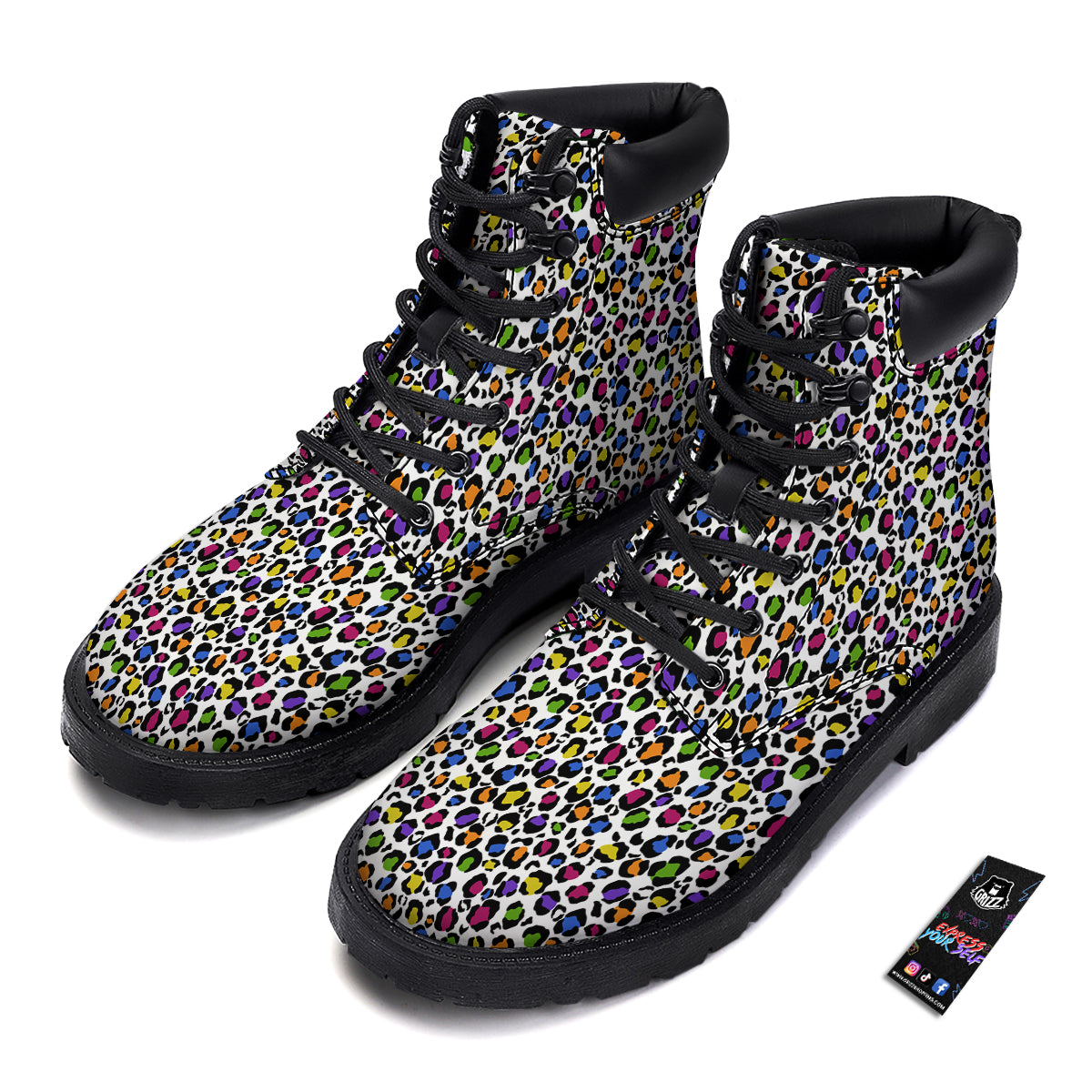 Leopard Rainbow And White Print Pattern Boots-grizzshop