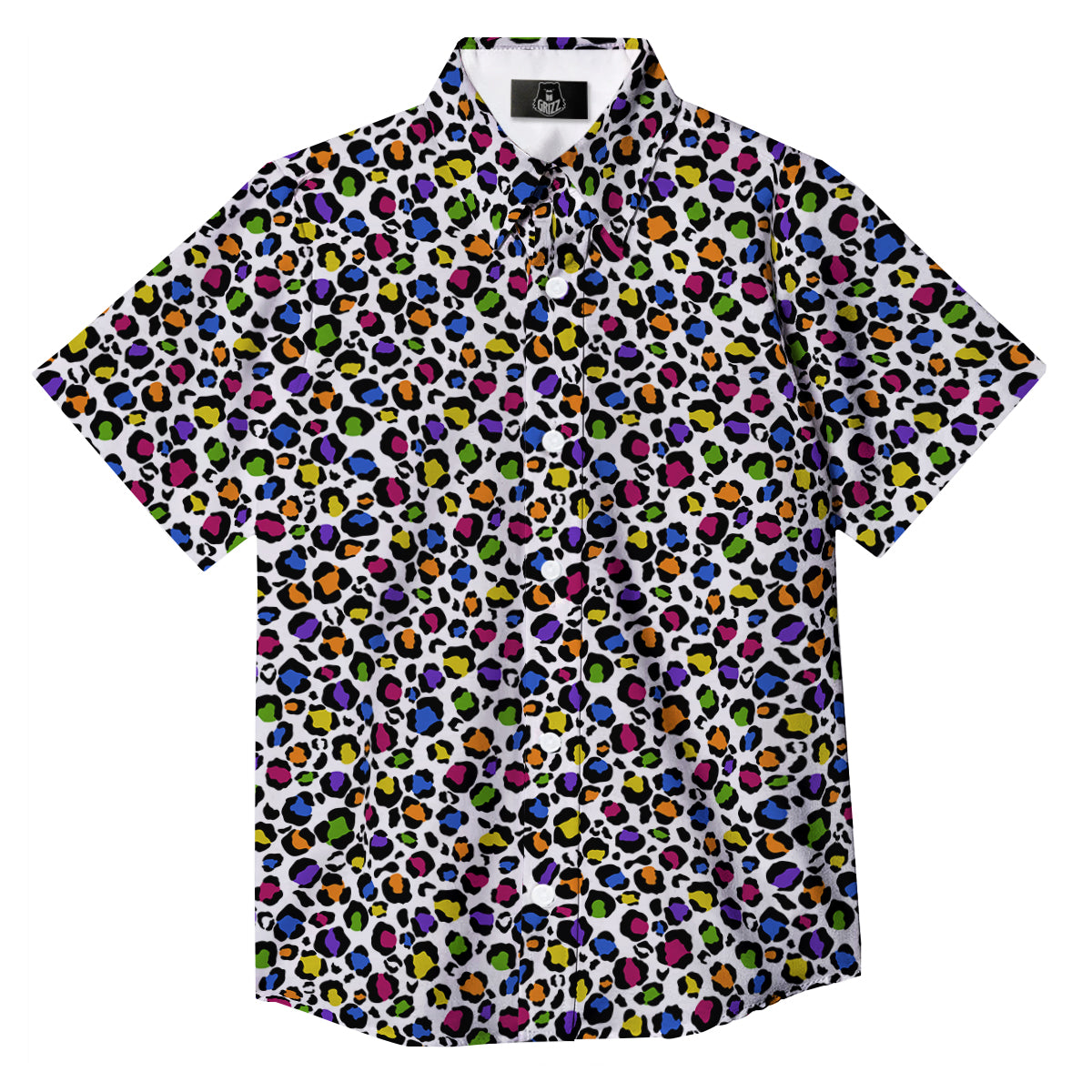 Leopard Rainbow And White Print Pattern Button Up Shirt-grizzshop