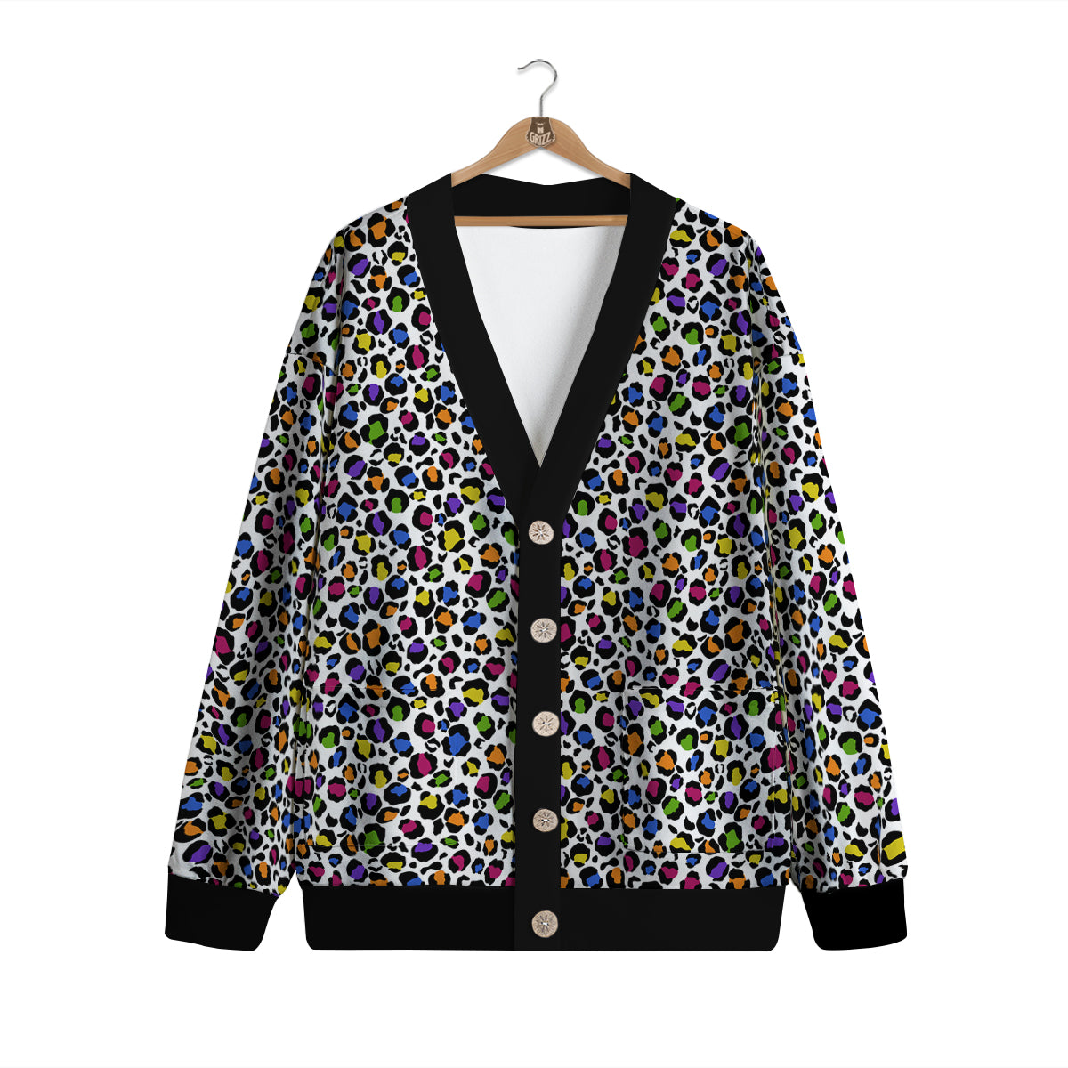Leopard Rainbow And White Print Pattern Cardigan-grizzshop