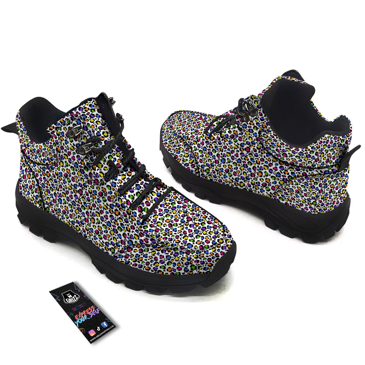Leopard Rainbow And White Print Pattern Hiking Shoes-grizzshop