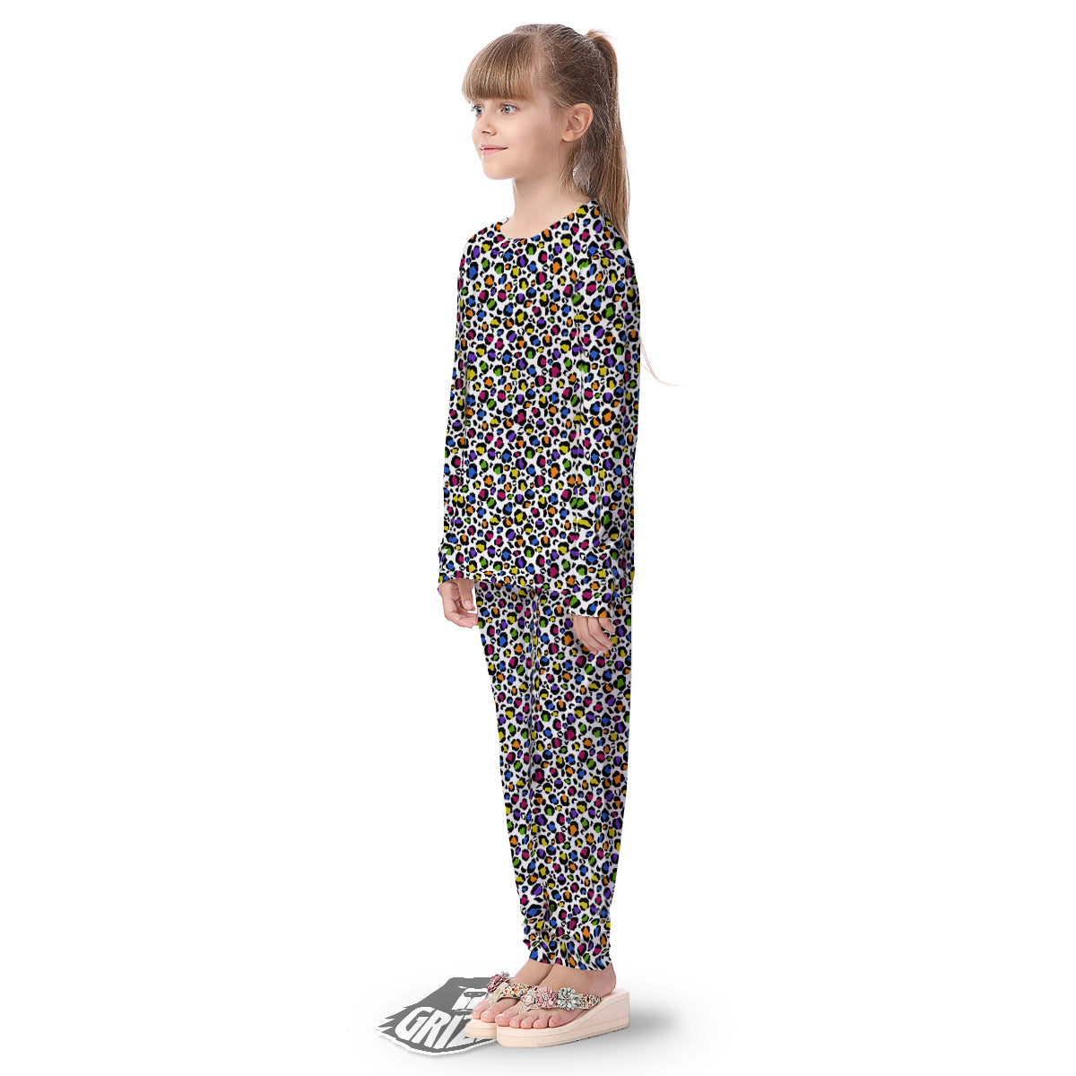 Leopard Rainbow And White Print Pattern Kid's Pajamas-grizzshop