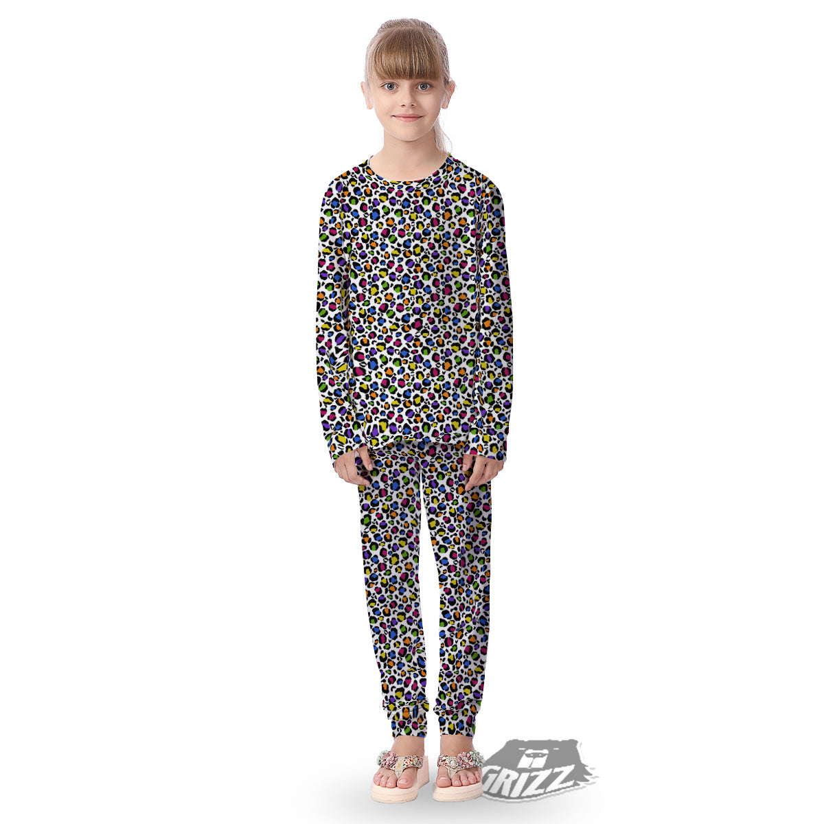 Leopard Rainbow And White Print Pattern Kid's Pajamas-grizzshop
