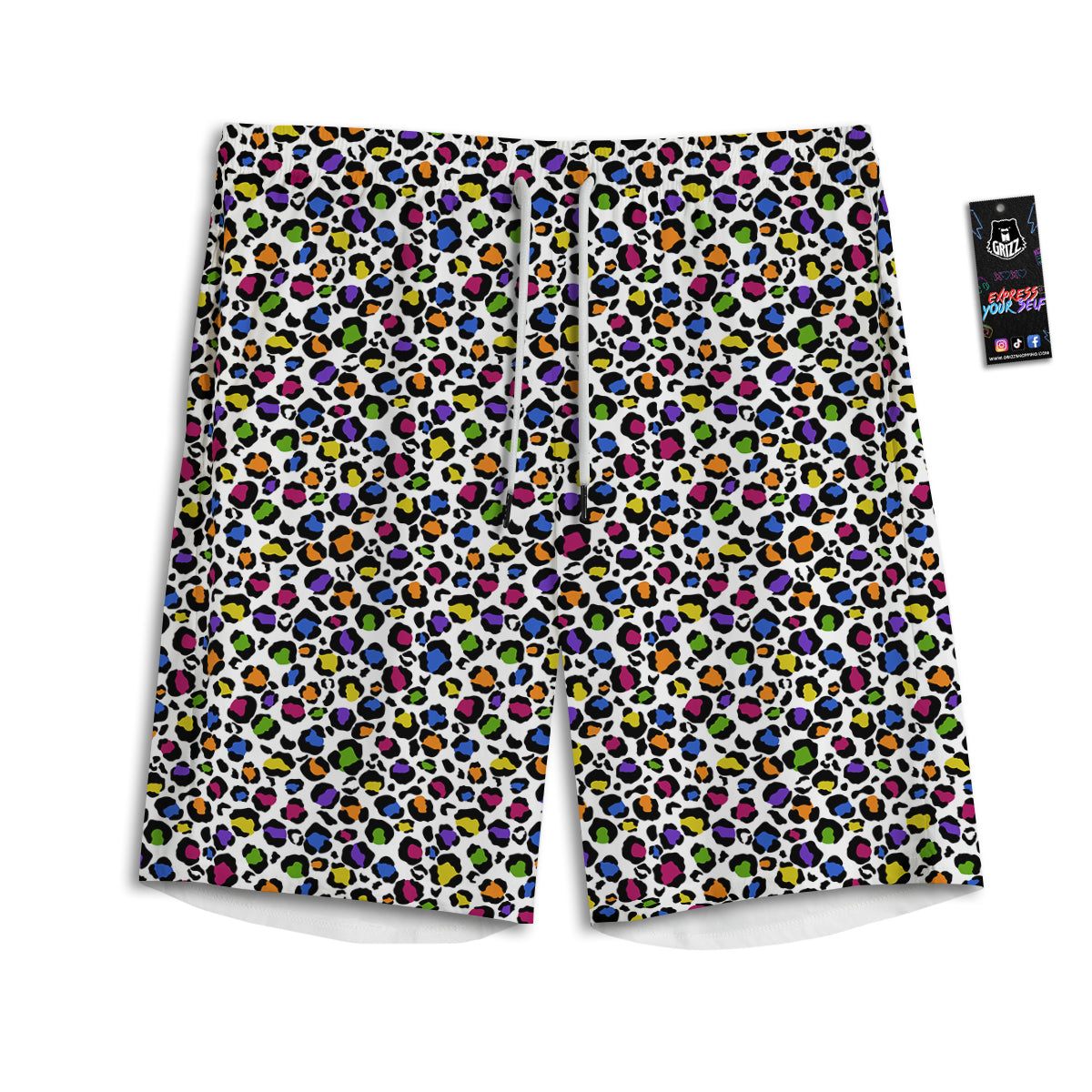 Leopard Rainbow And White Print Pattern Men's Athletic Shorts