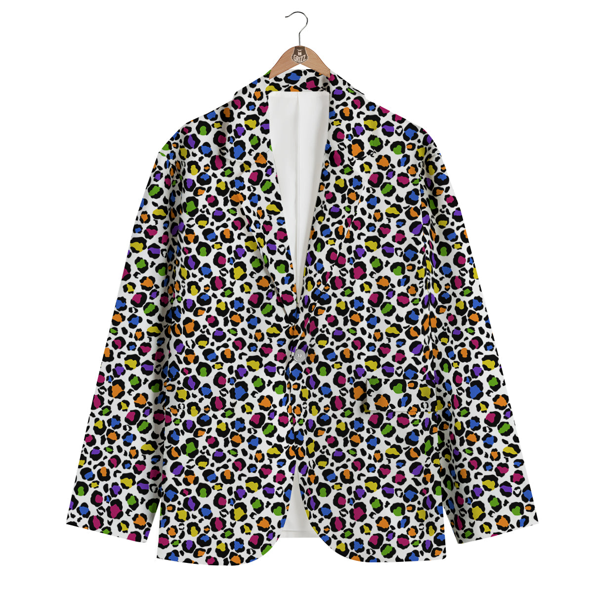 Leopard Rainbow And White Print Pattern Men's Blazer-grizzshop