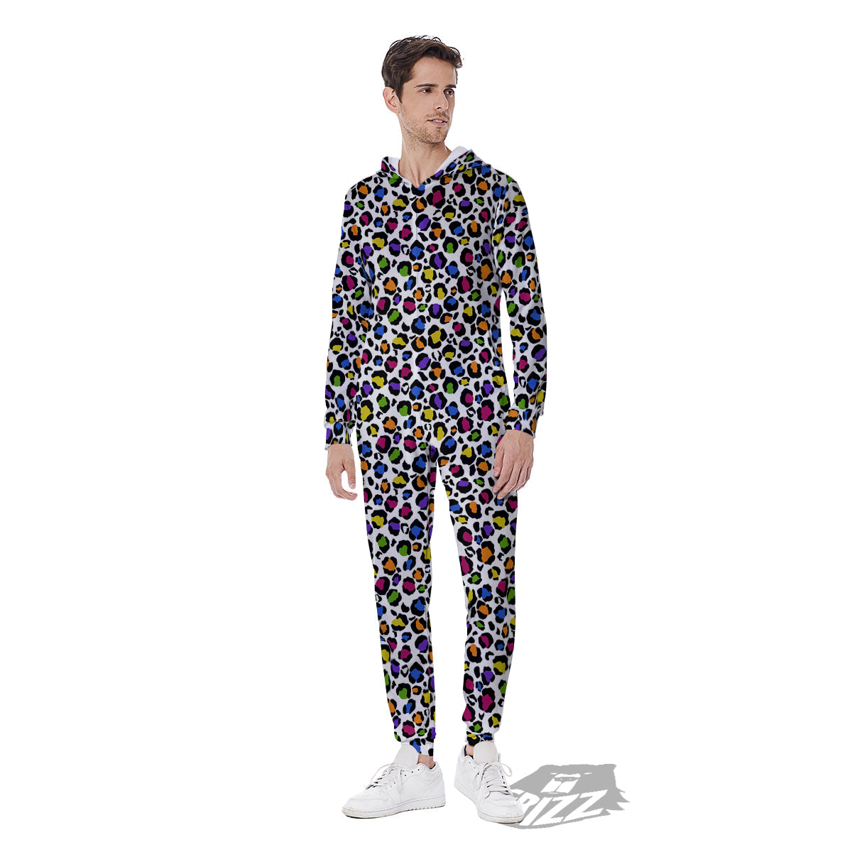 Leopard Rainbow And White Print Pattern Men's Jumpsuit-grizzshop
