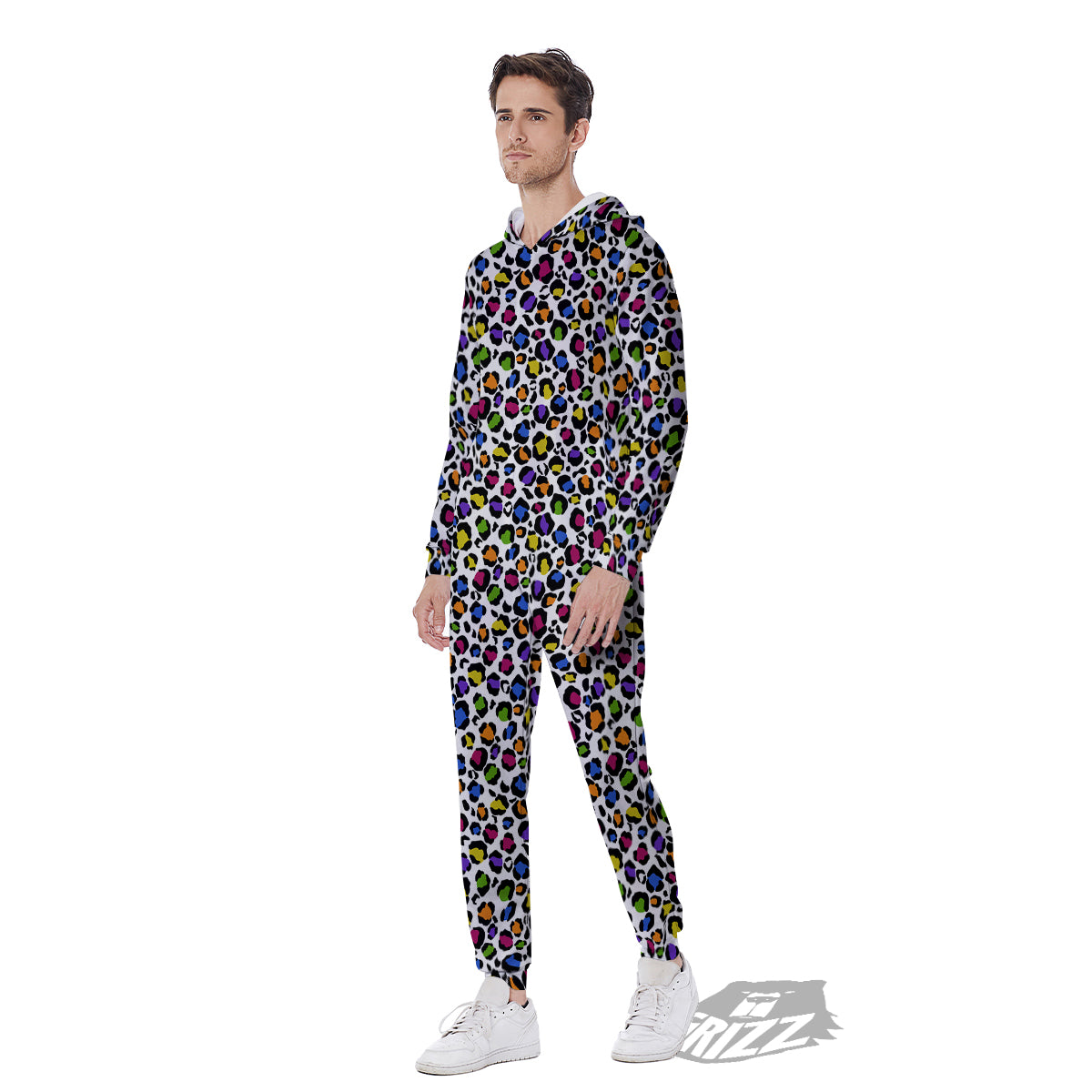 Leopard Rainbow And White Print Pattern Men's Jumpsuit-grizzshop