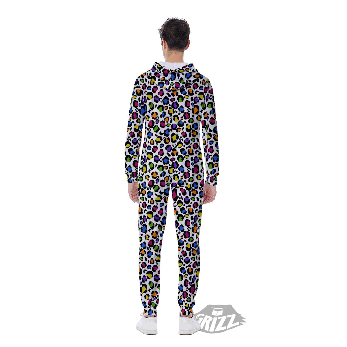 Leopard Rainbow And White Print Pattern Men's Jumpsuit-grizzshop