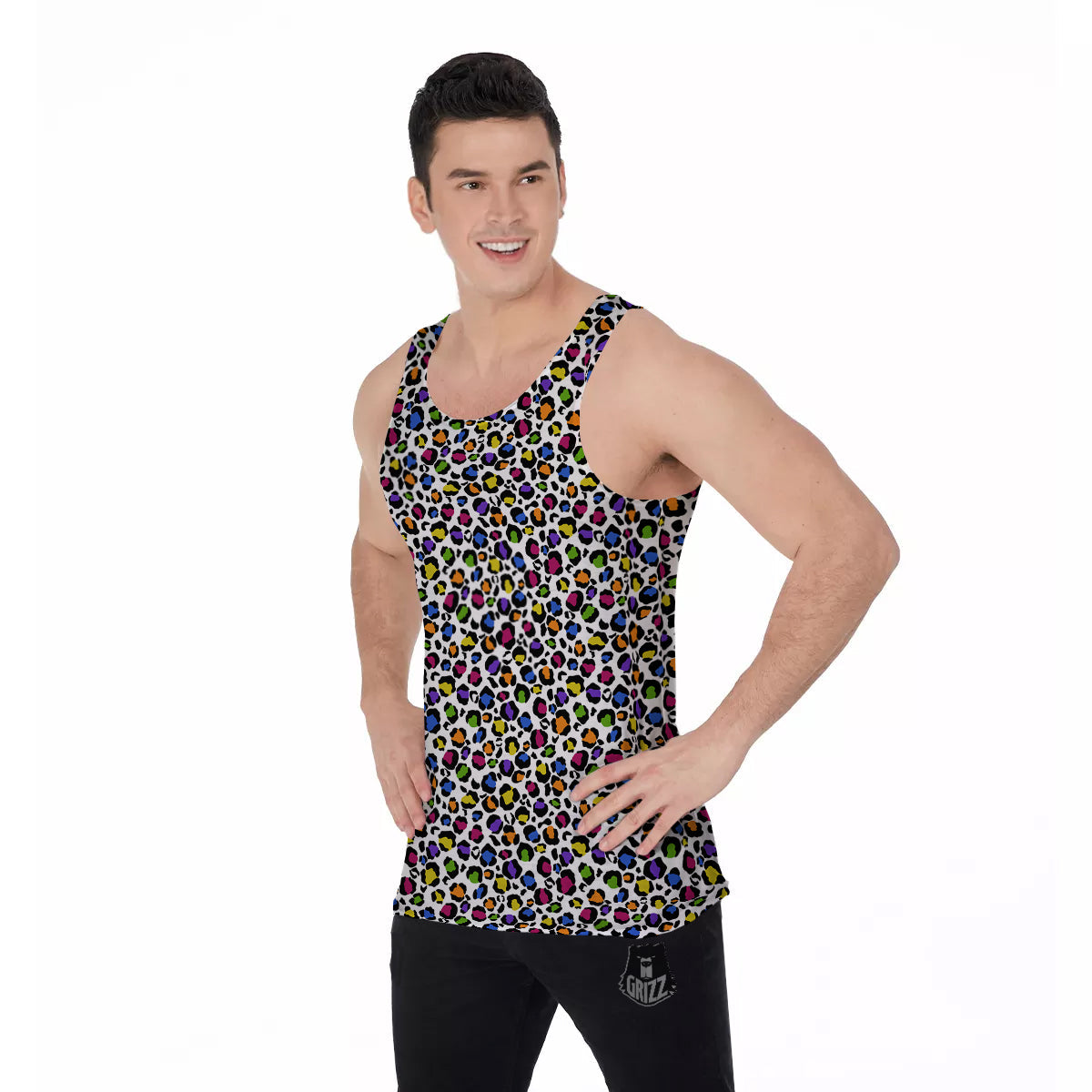Leopard Rainbow And White Print Pattern Men's Tank Top-grizzshop