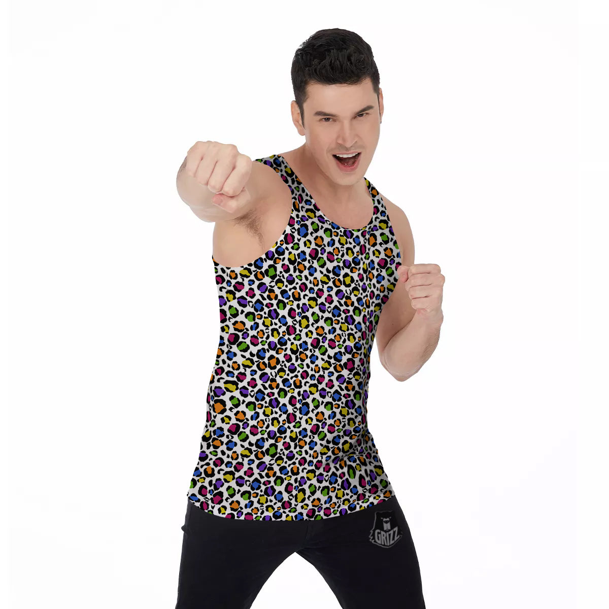 Leopard Rainbow And White Print Pattern Men's Tank Top-grizzshop