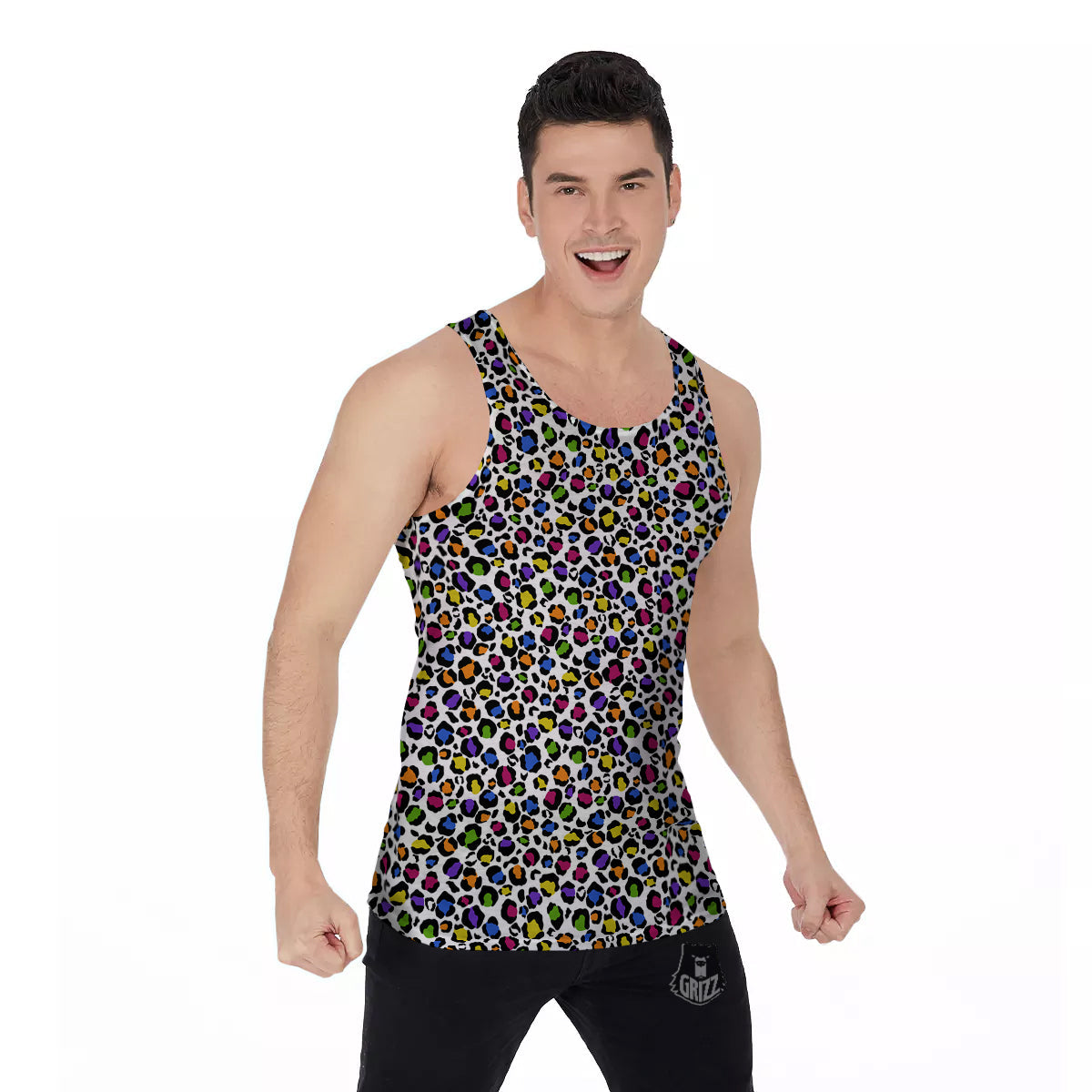 Leopard Rainbow And White Print Pattern Men's Tank Top-grizzshop