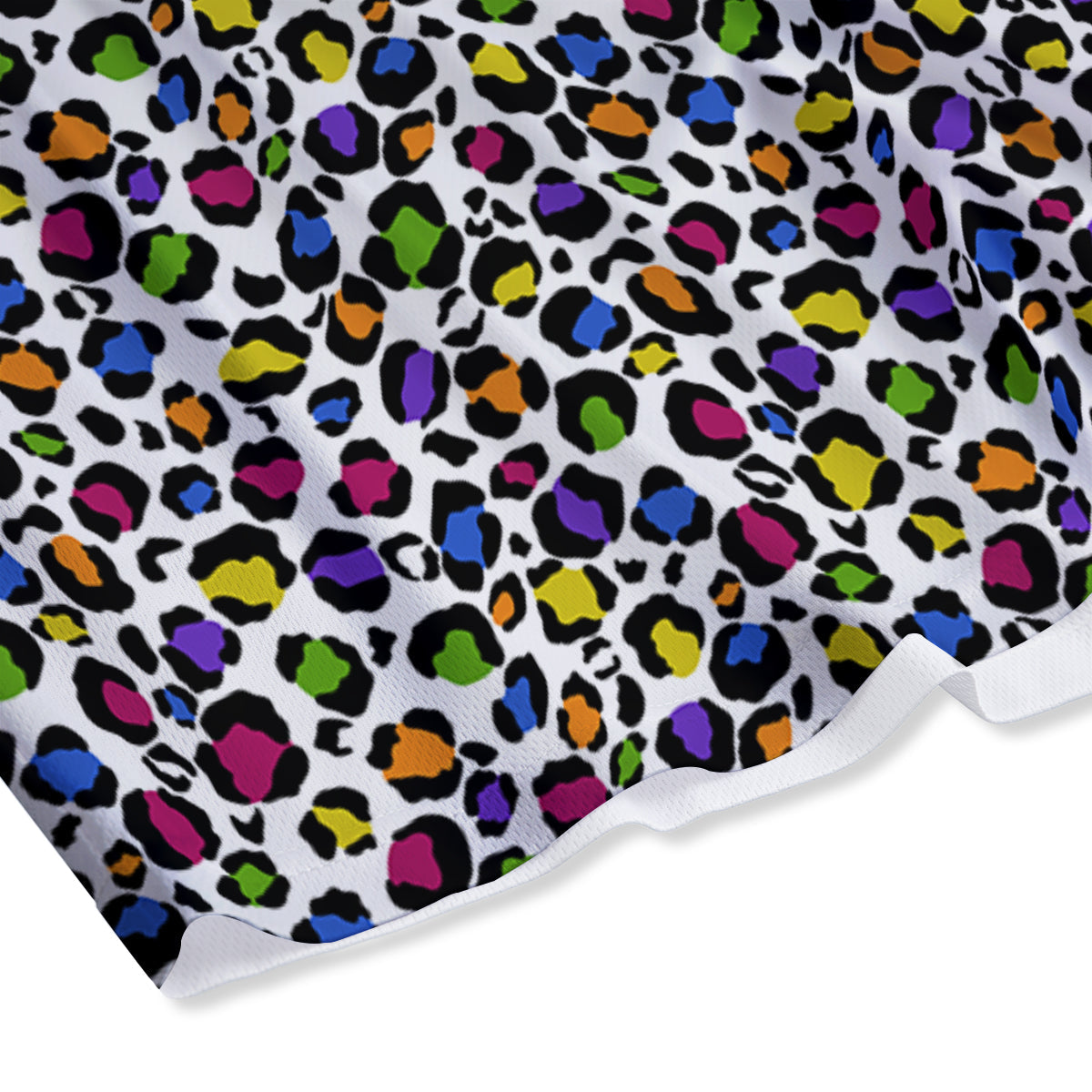 Leopard Rainbow And White Print Pattern Mesh Shorts