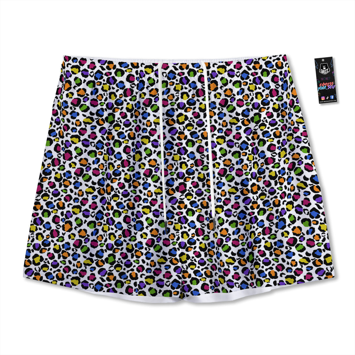 Leopard Rainbow And White Print Pattern Mesh Shorts