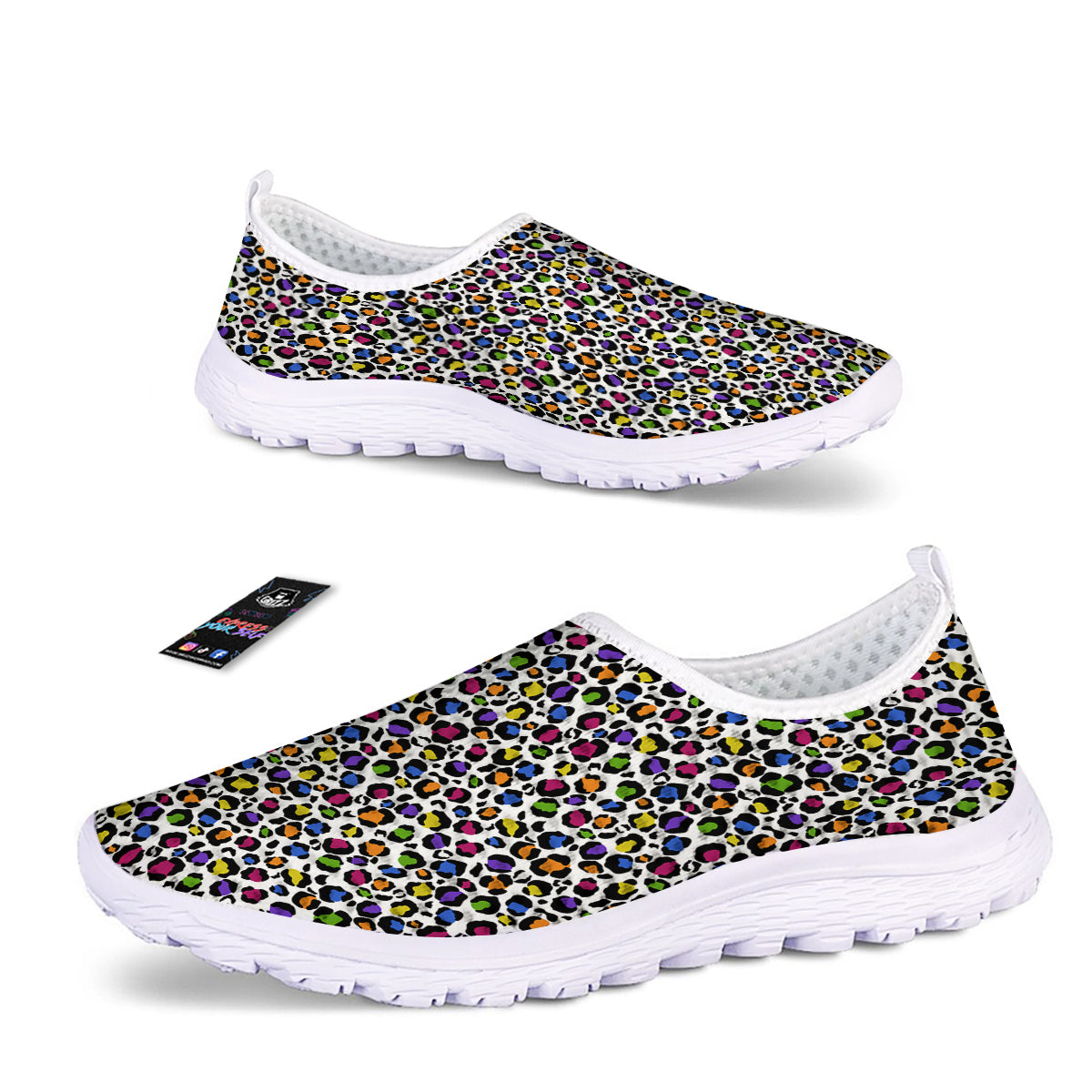Leopard Rainbow And White Print Pattern Nurse Shoes-grizzshop