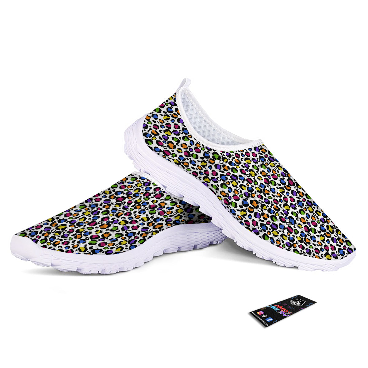 Leopard Rainbow And White Print Pattern Nurse Shoes-grizzshop