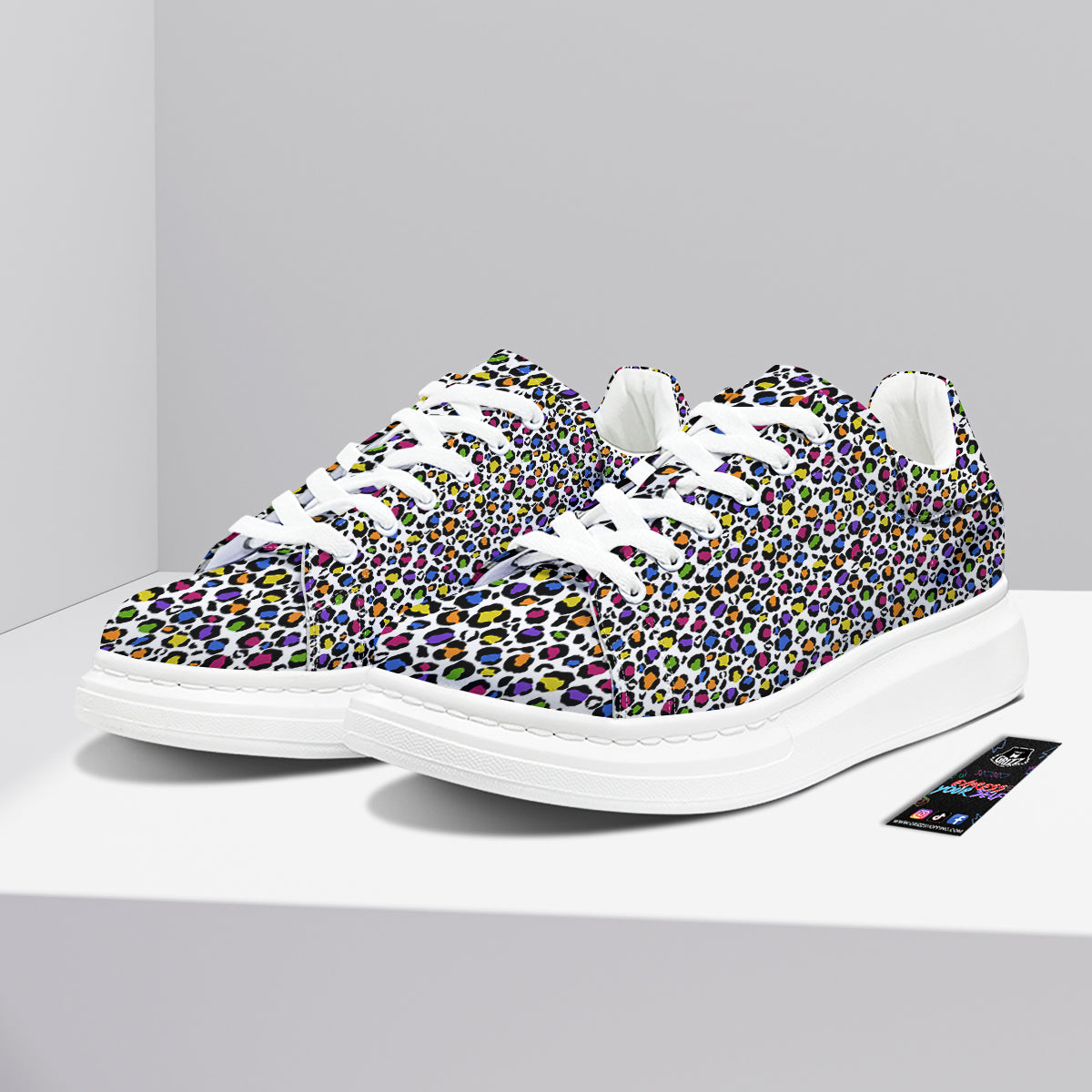 Leopard Rainbow And White Print Pattern Platform Shoes-grizzshop