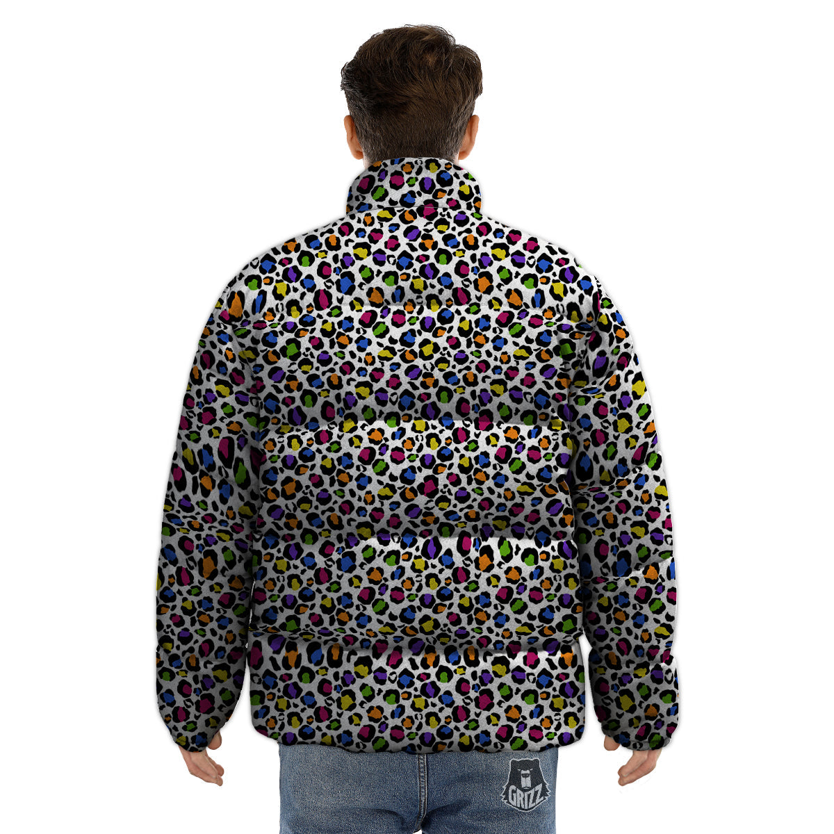 Leopard Rainbow And White Print Pattern Puffer Jacket-grizzshop