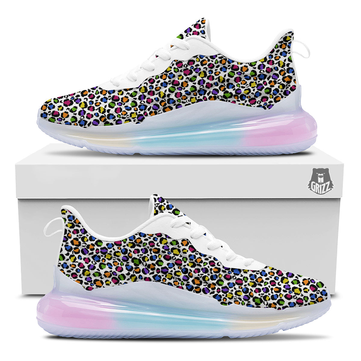 Leopard Rainbow And White Print Pattern Running Sneakers-grizzshop