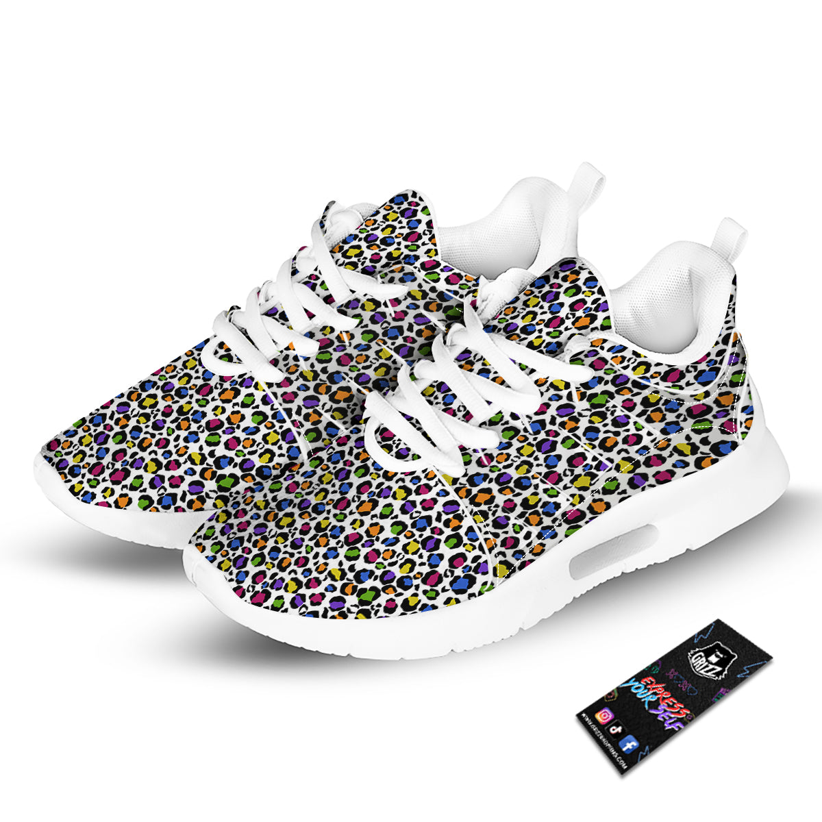 Leopard Rainbow And White Print Pattern Tennis Shoes-grizzshop