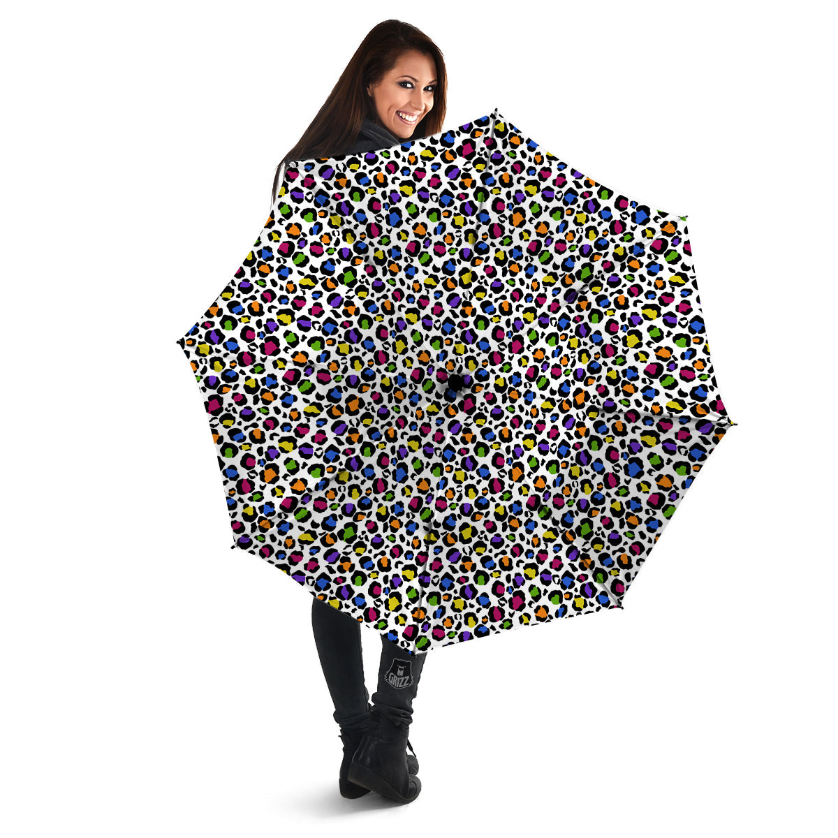 Leopard Rainbow And White Print Pattern Umbrella-grizzshop