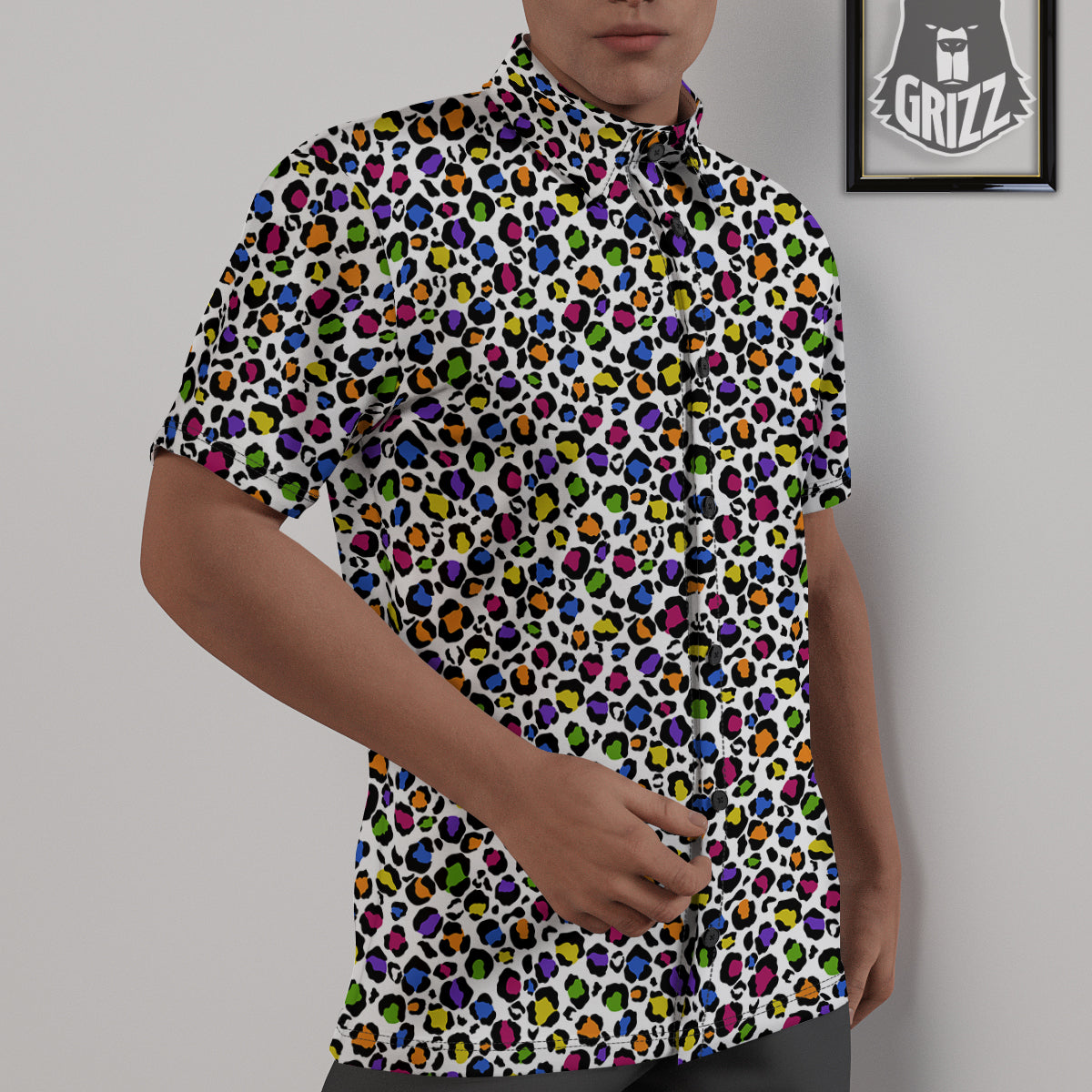 Leopard Rainbow And White Print Pattern Untucked Shirts-grizzshop