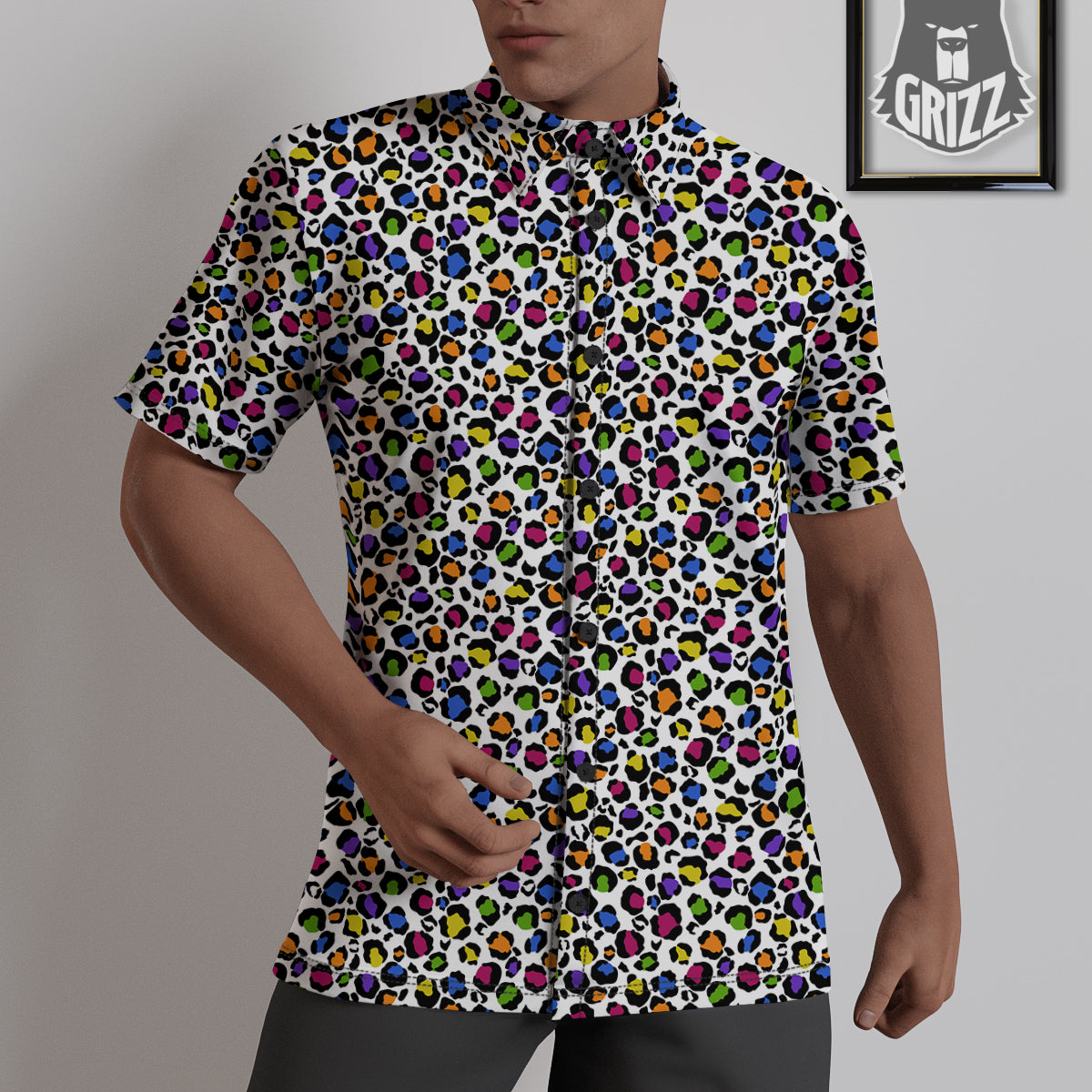 Leopard Rainbow And White Print Pattern Untucked Shirts-grizzshop